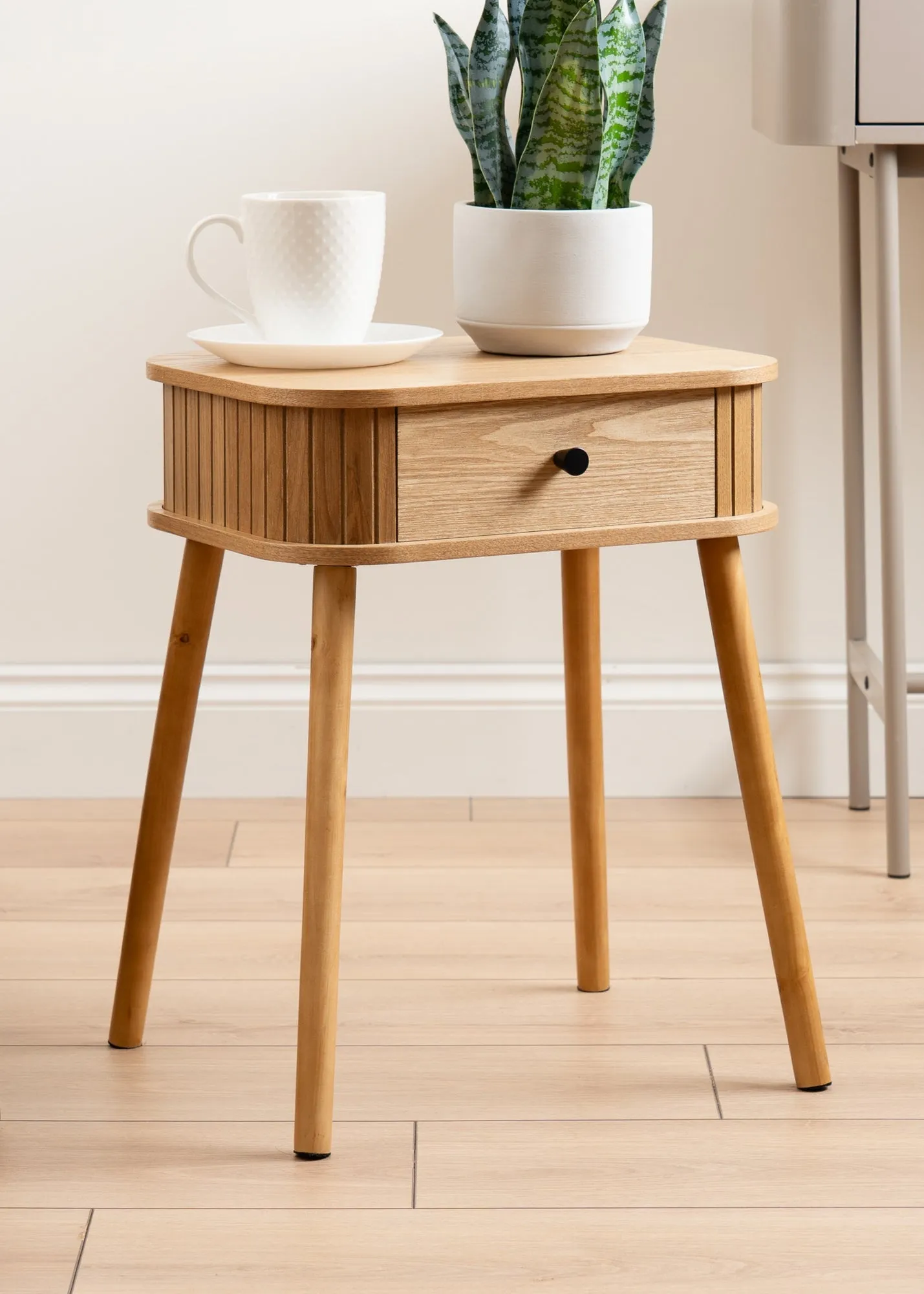 Curved Sides Occasional Table with Drawer - Natural, Solid Wood product