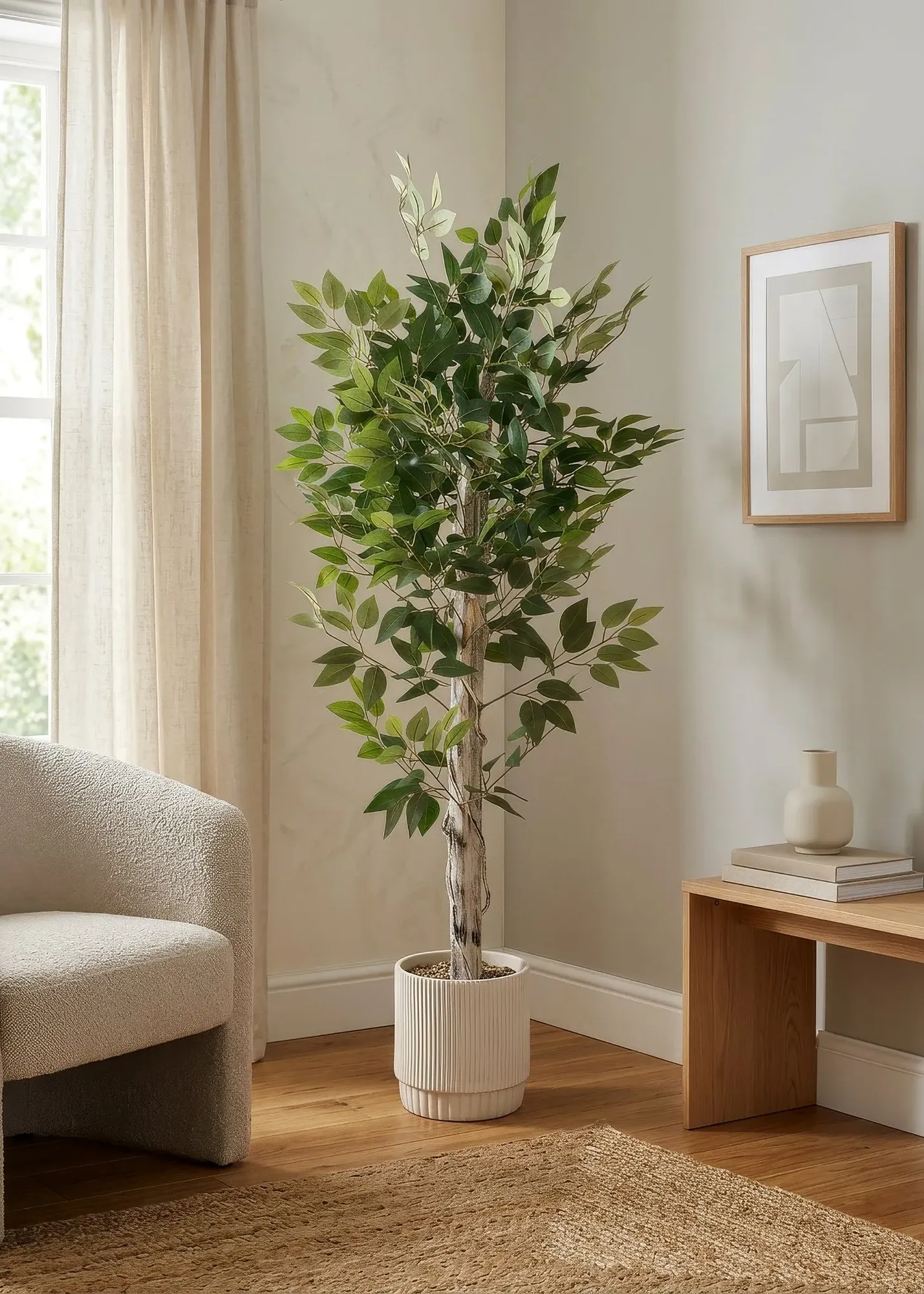 Ficus Tree in Cement Pot - Green, PVC product