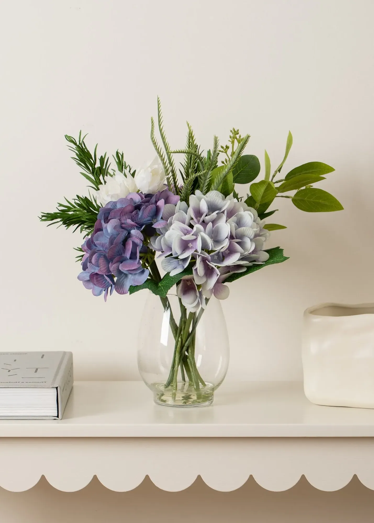 Hydrangeas in Glass Vase - Blue, Polyester product