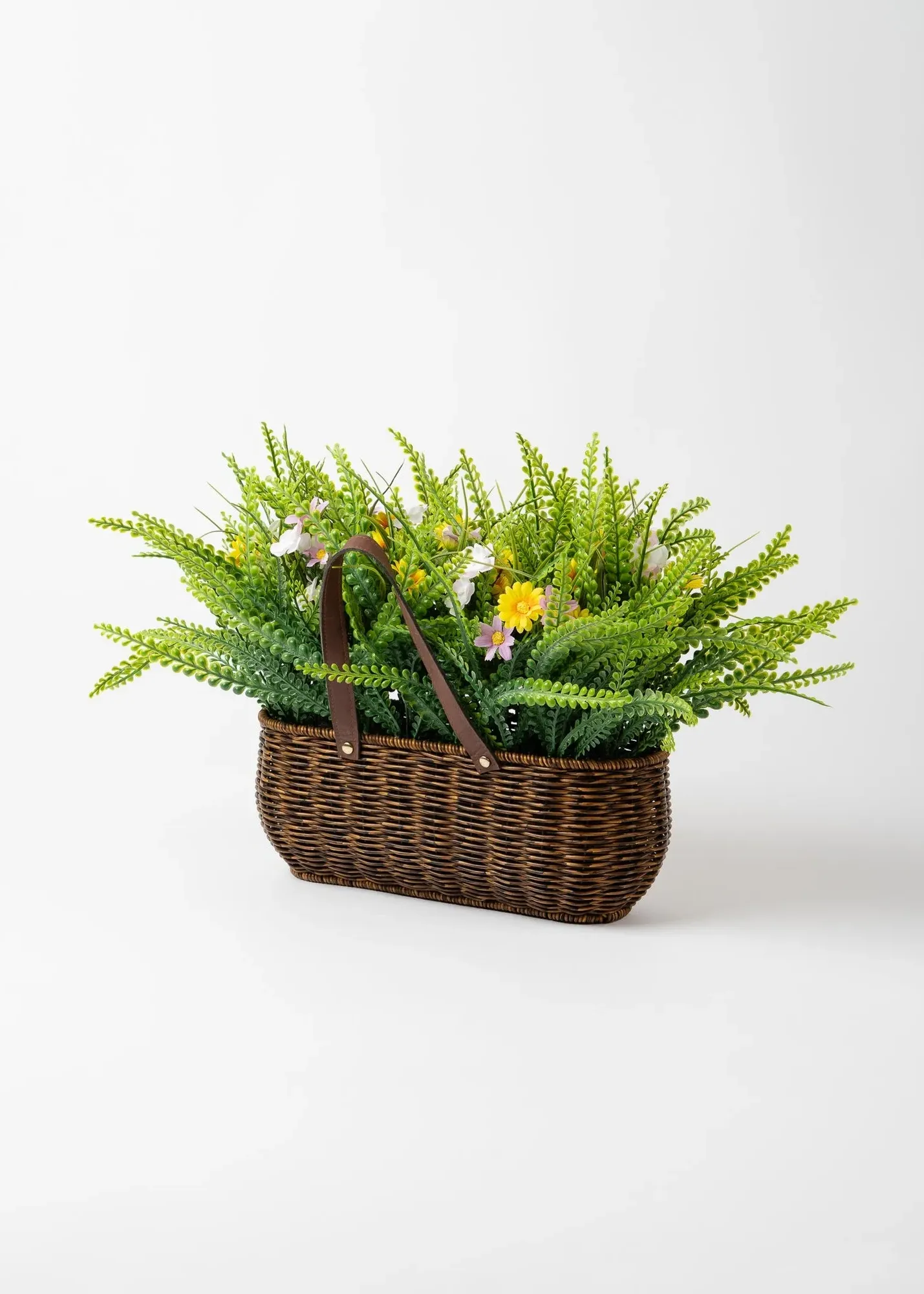 Mixed Wildflower Outdoor Basket with Handles - Green product