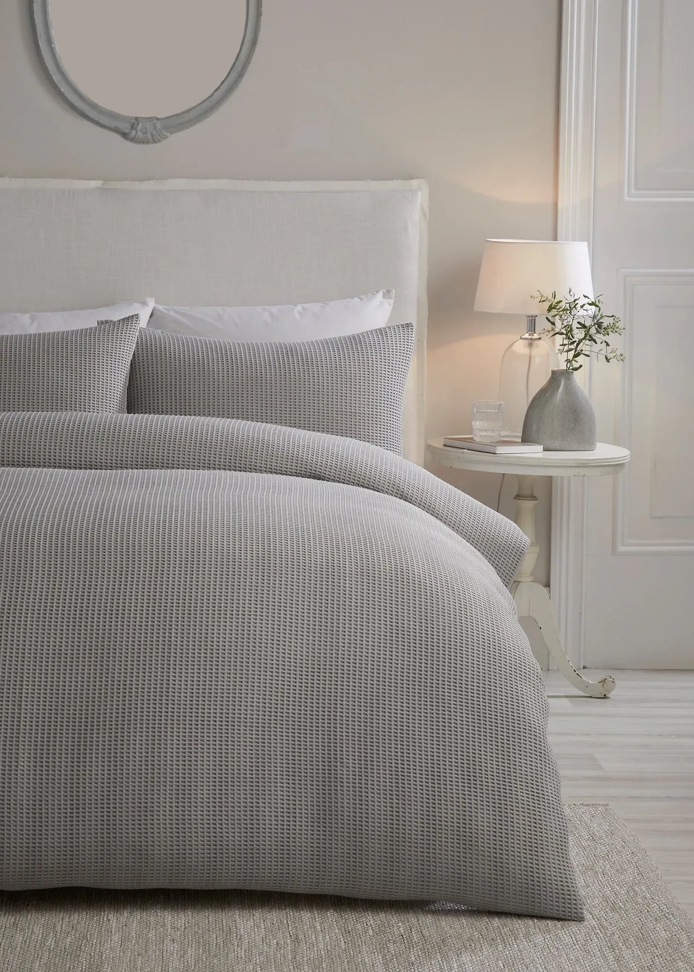 Lindly Waffle Single Duvet Cover Set - Silver, Polyester product