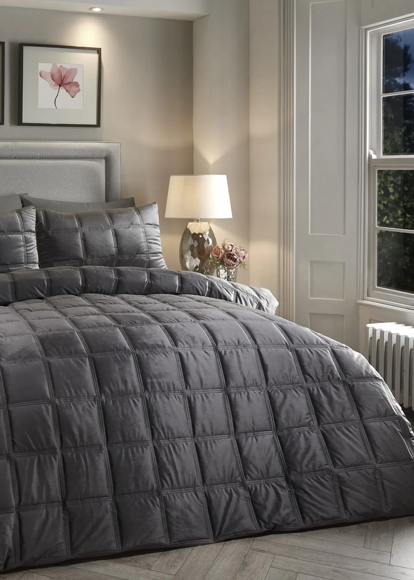 Brighton Square Double Duvet Cover Set - Grey, Velvet product