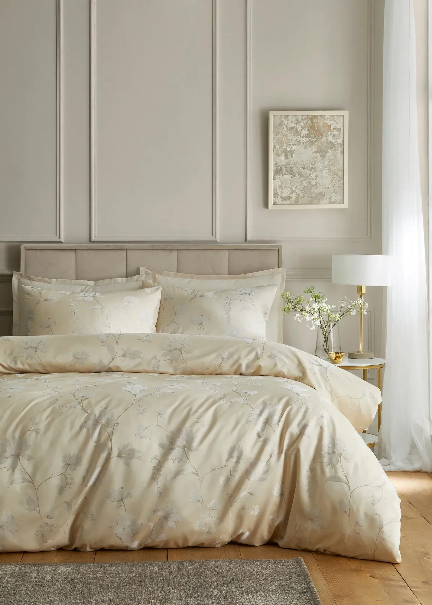Lilly Floral Jacquard Double Duvet Cover Set - Beige, Polyester product