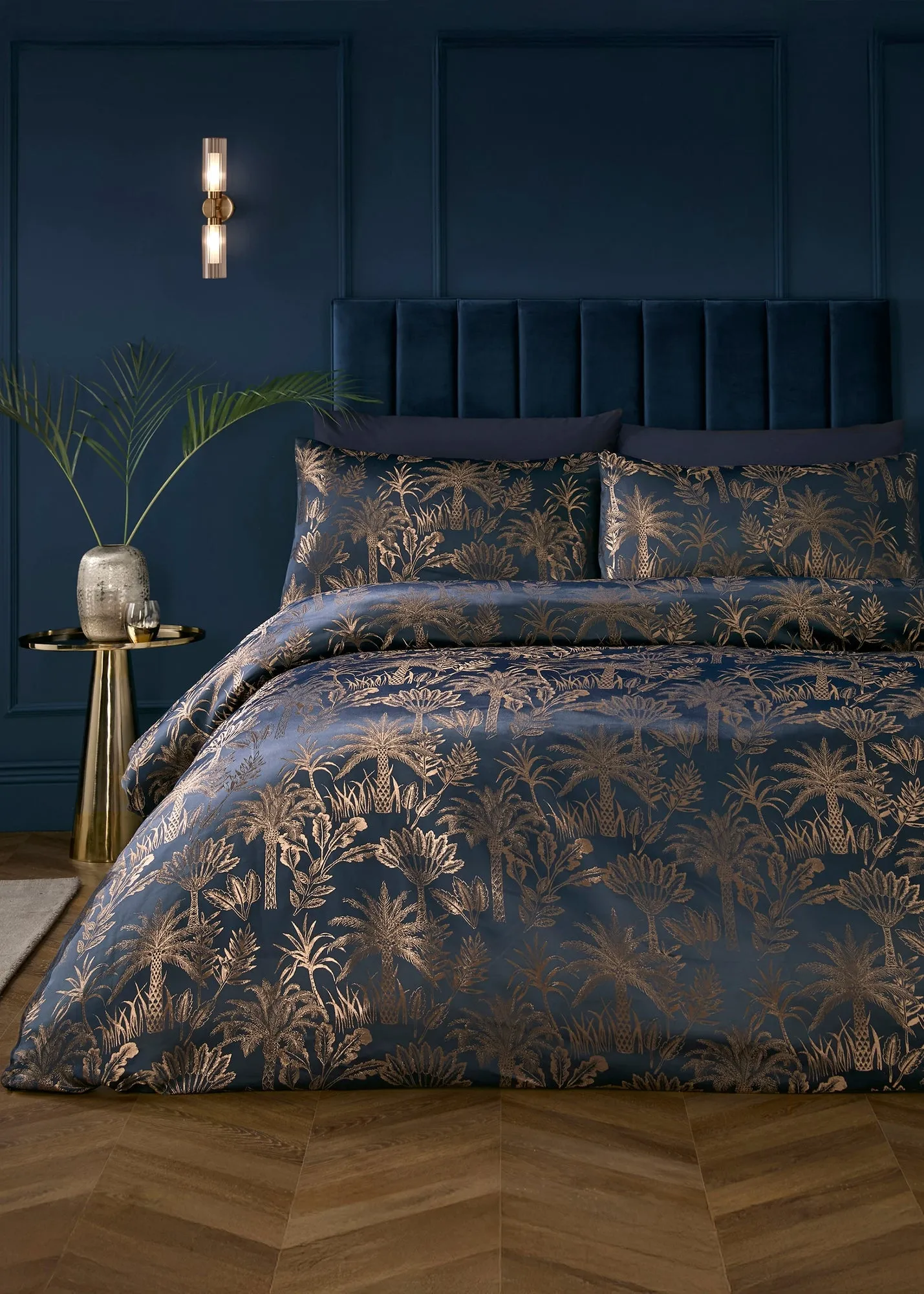 Palm Jacquard Double Duvet Cover Set - Navy, Polyester product
