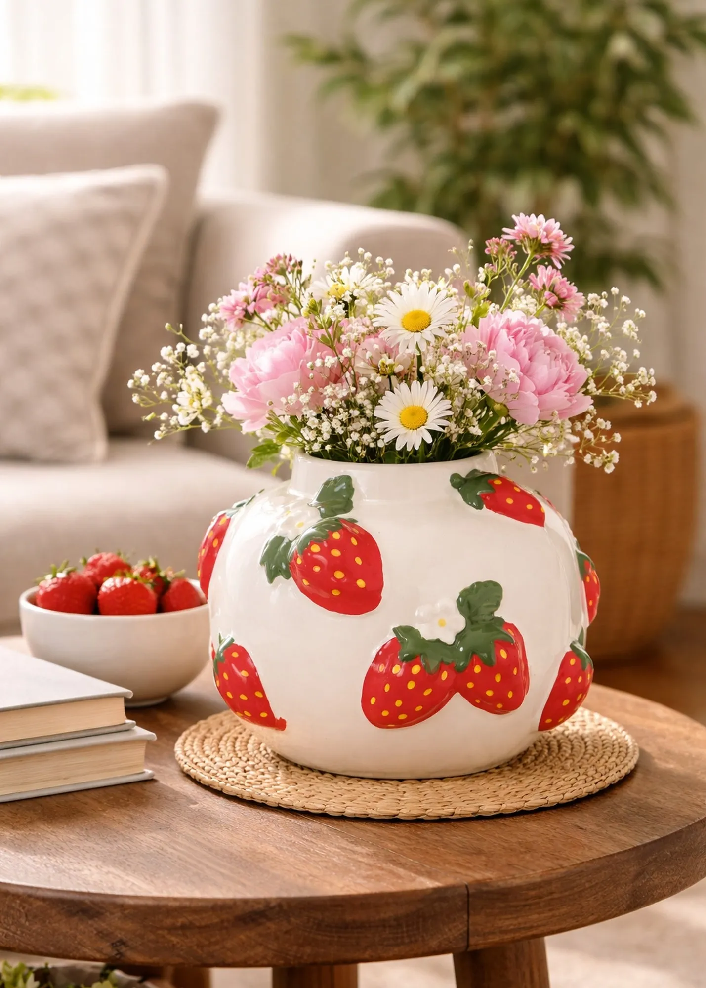 Strawberry Embossed Small Ceramic Vase - Multi product