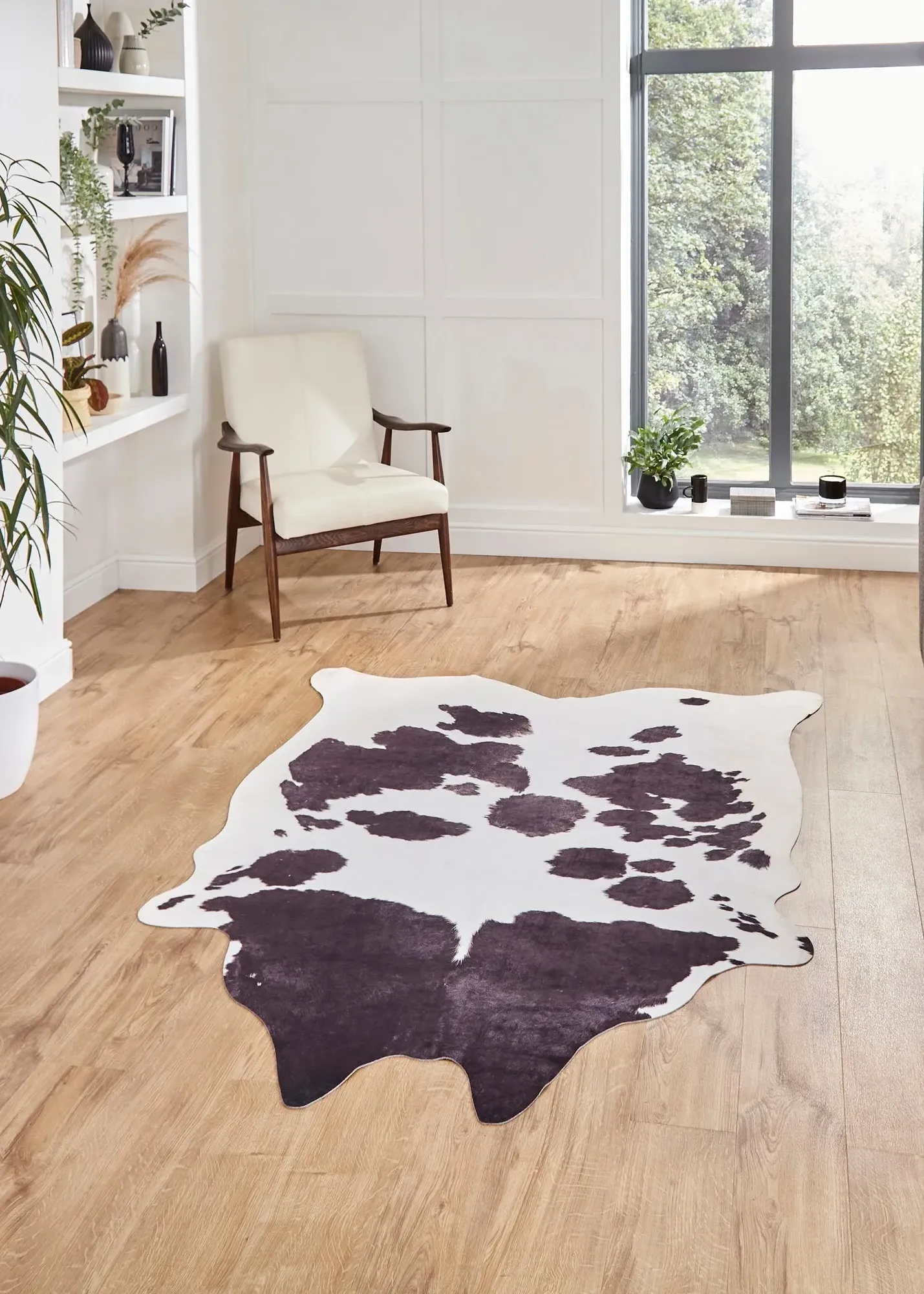 Faux Cow Print Rug - White, Polyester product