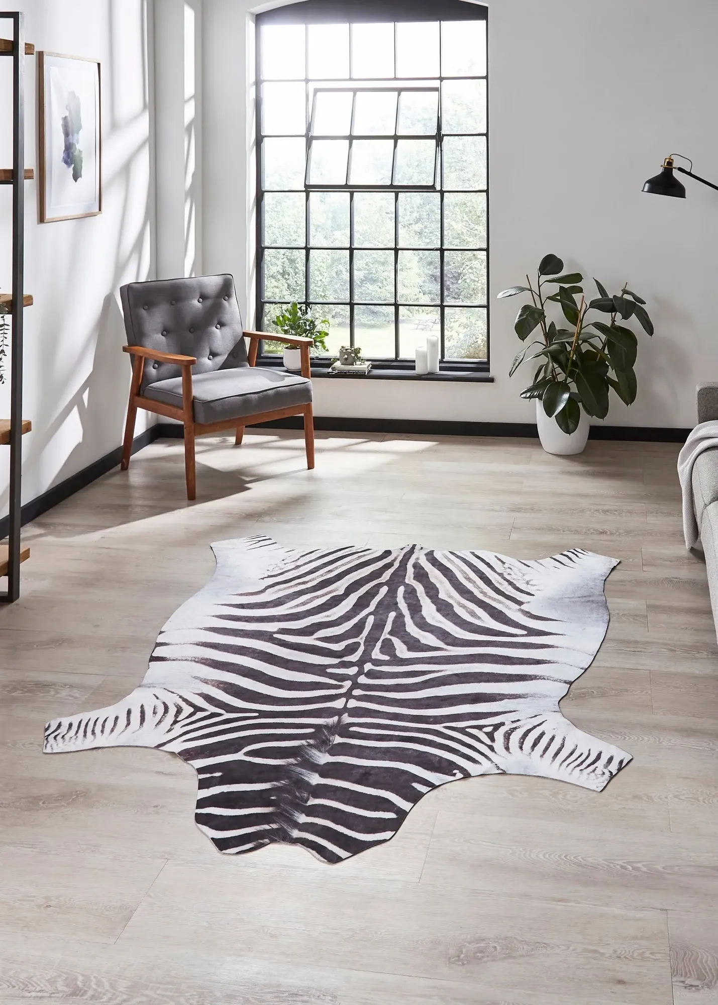 Faux Zebra Print Rug - White, Polyester product