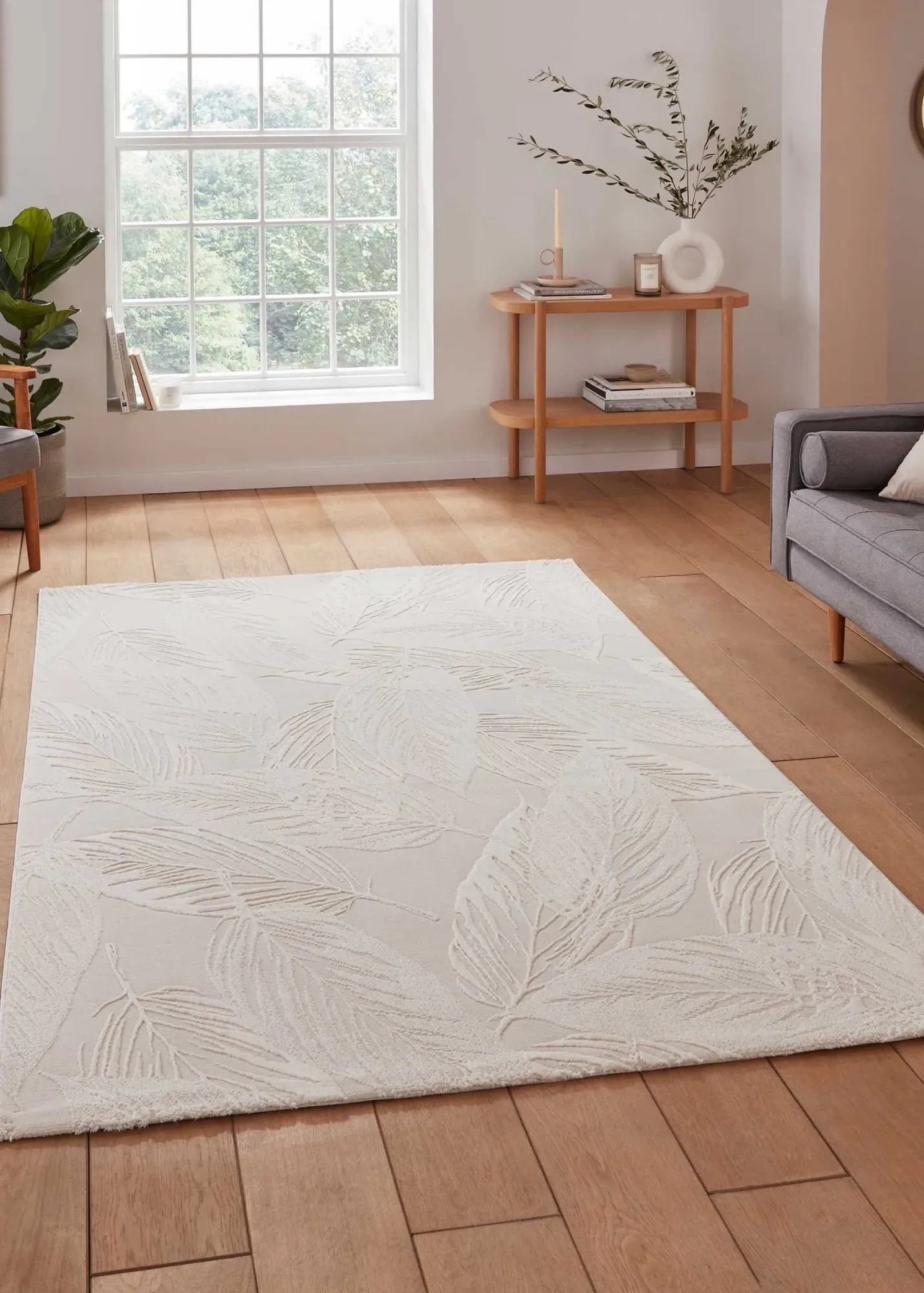 Flores Botanical Washable Rug - Cream, Recycled Polyester product