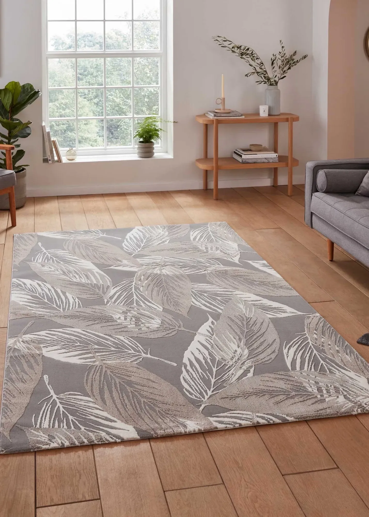 Flores Botanical Washable Rug - Grey, Recycled Polyester product