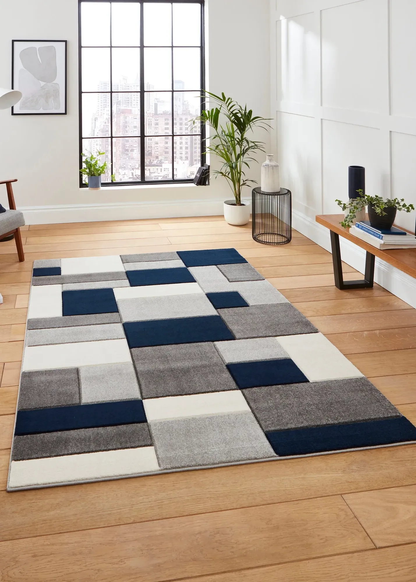 Matrix Geometric Rug - Navy, Polypropylene product