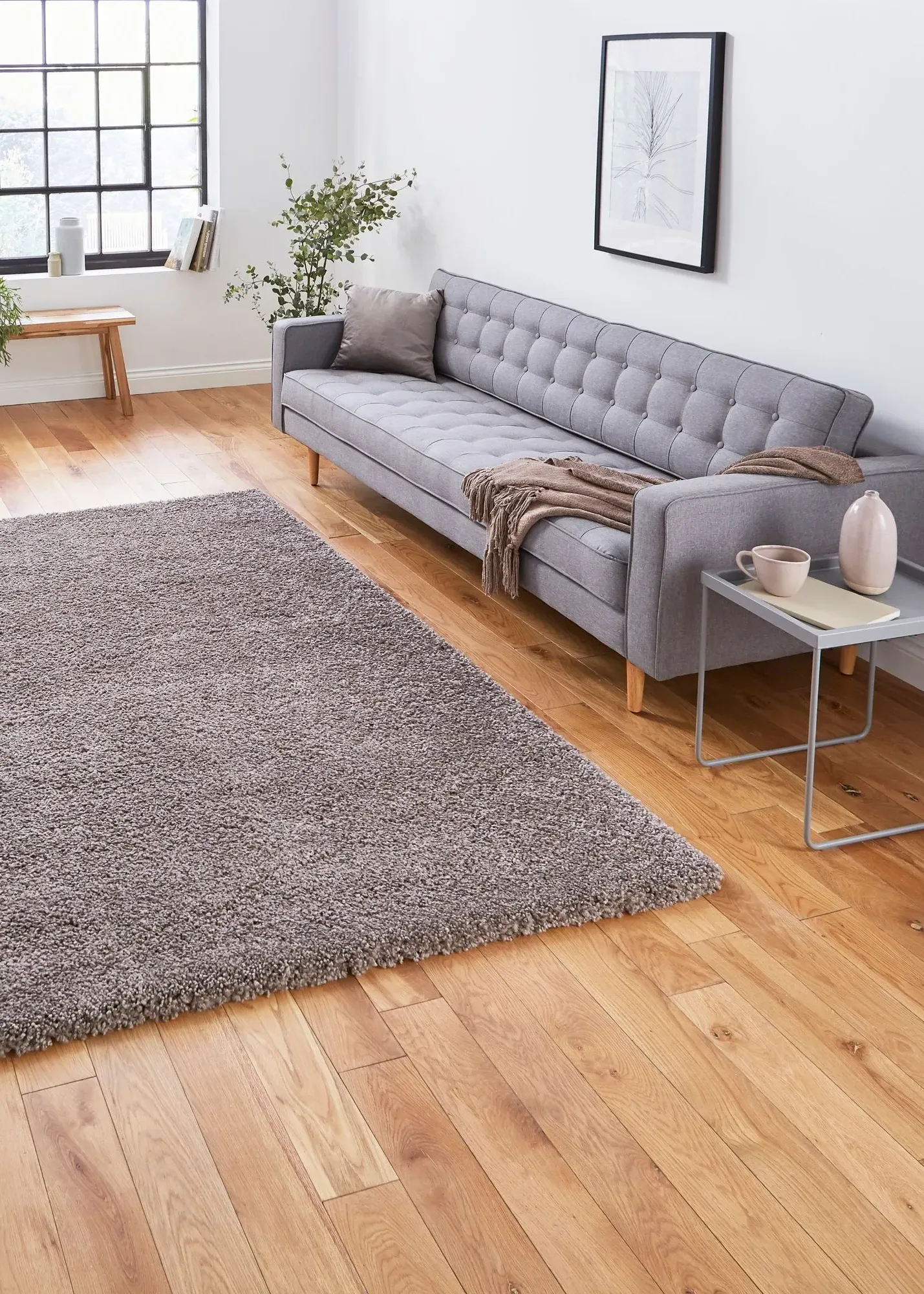 Sierra Plain Shaggy Rectangle Rug - Beige, Polypropylene product