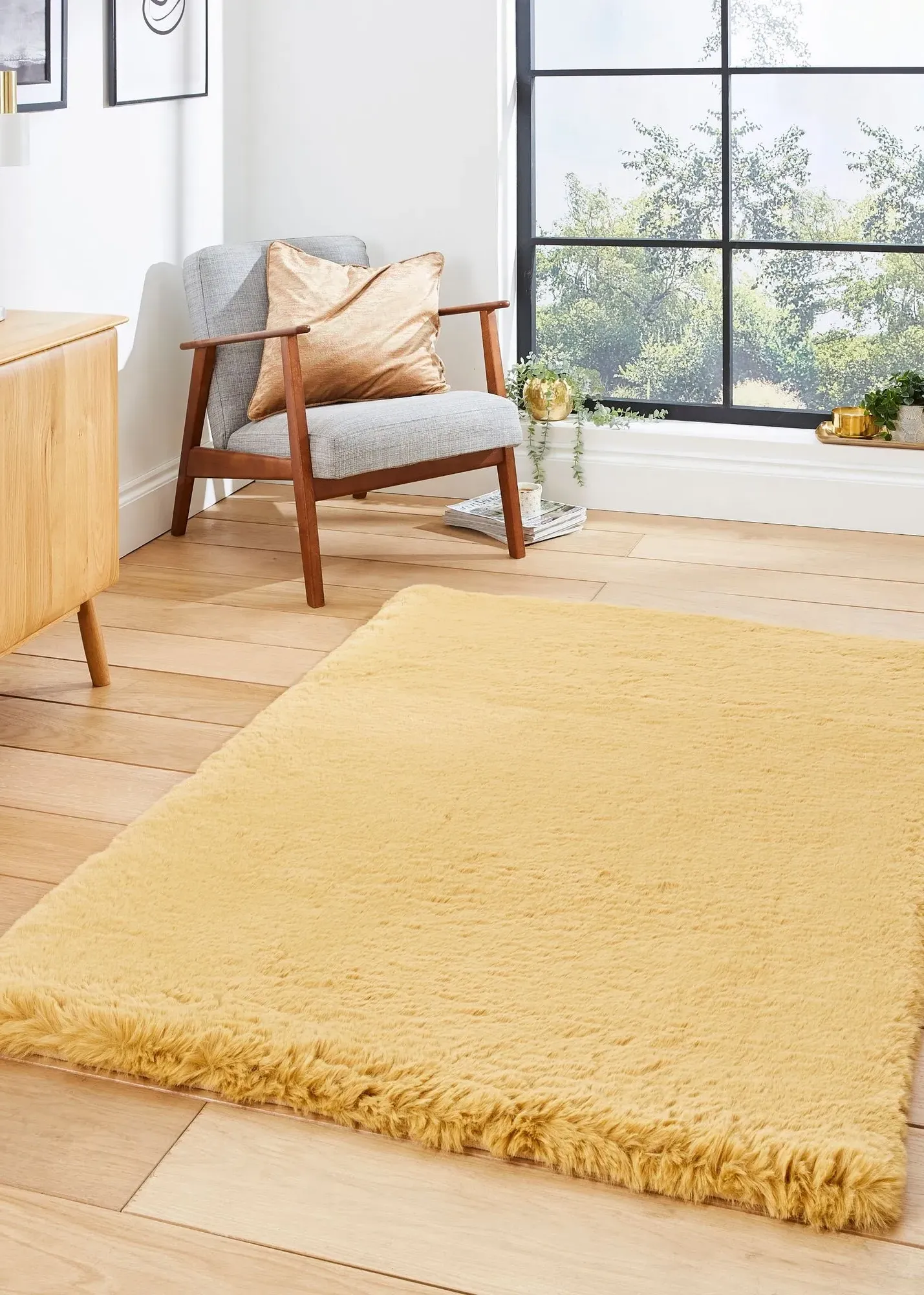 Super Teddy Rectangle Shaggy Rug - Yellow, Polyester product