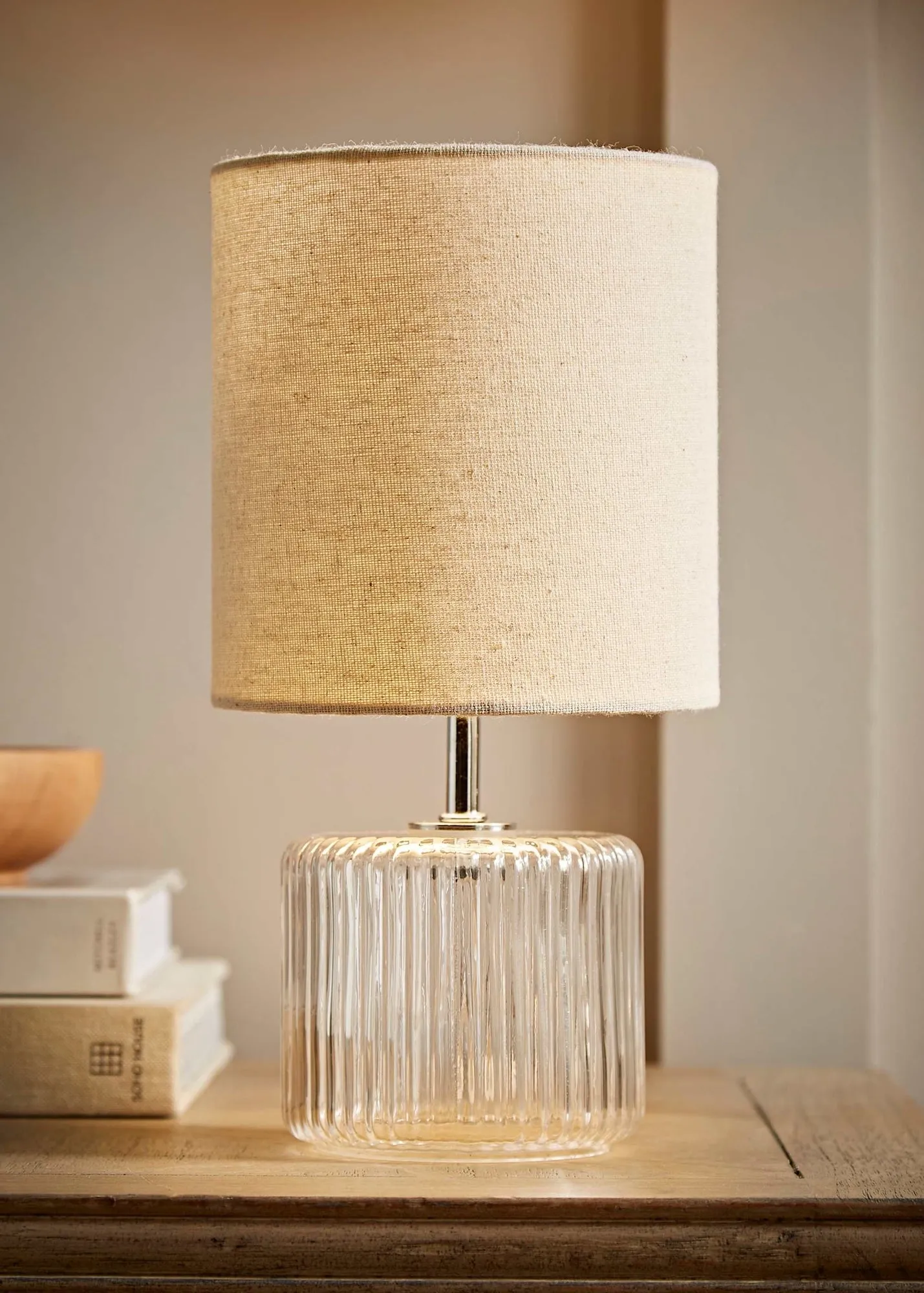 Betty Table Lamp with Drum Shade - Natural, Glass product