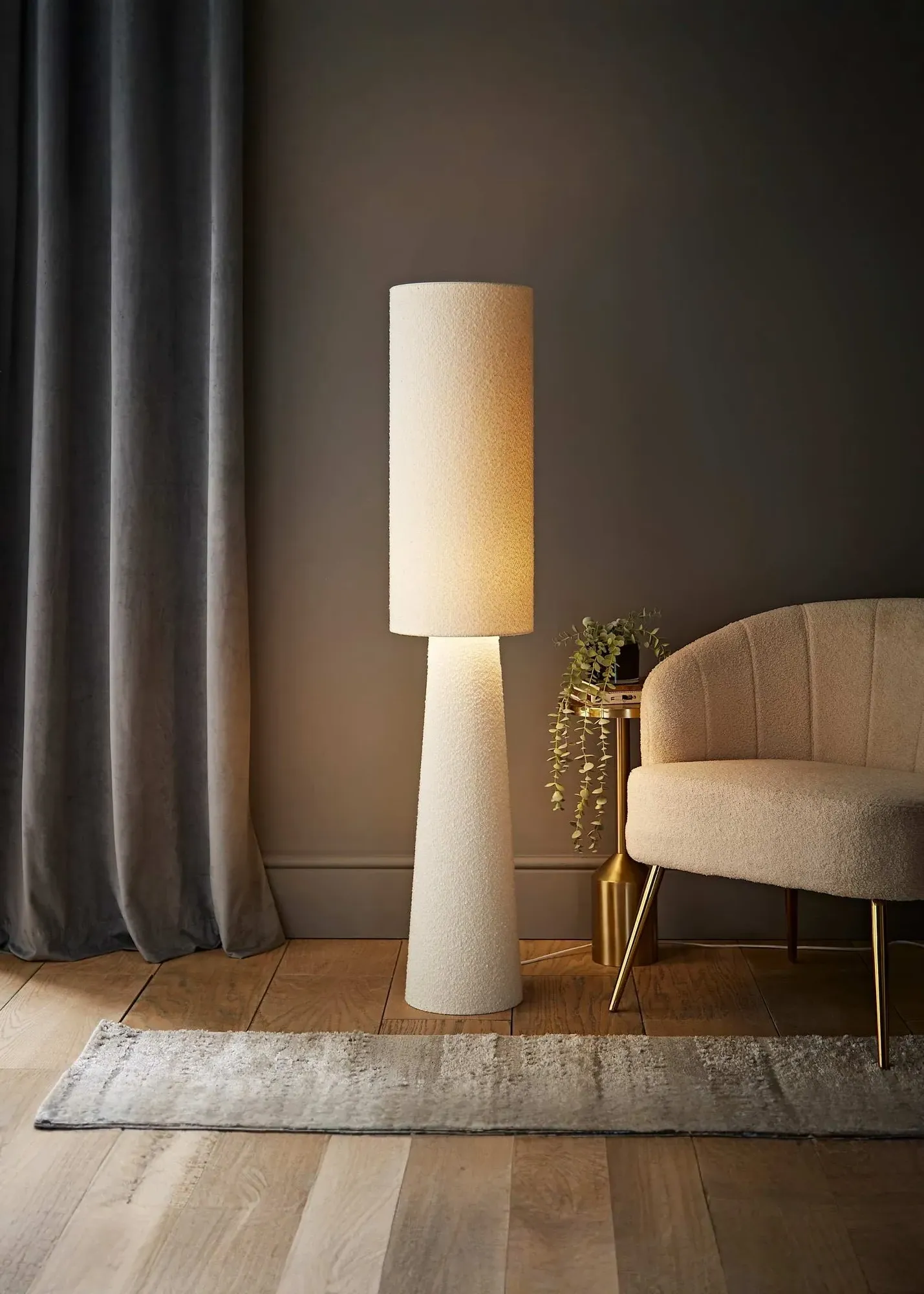 Ash Boucle Midi Floor Lamp - Cream, Fabric product