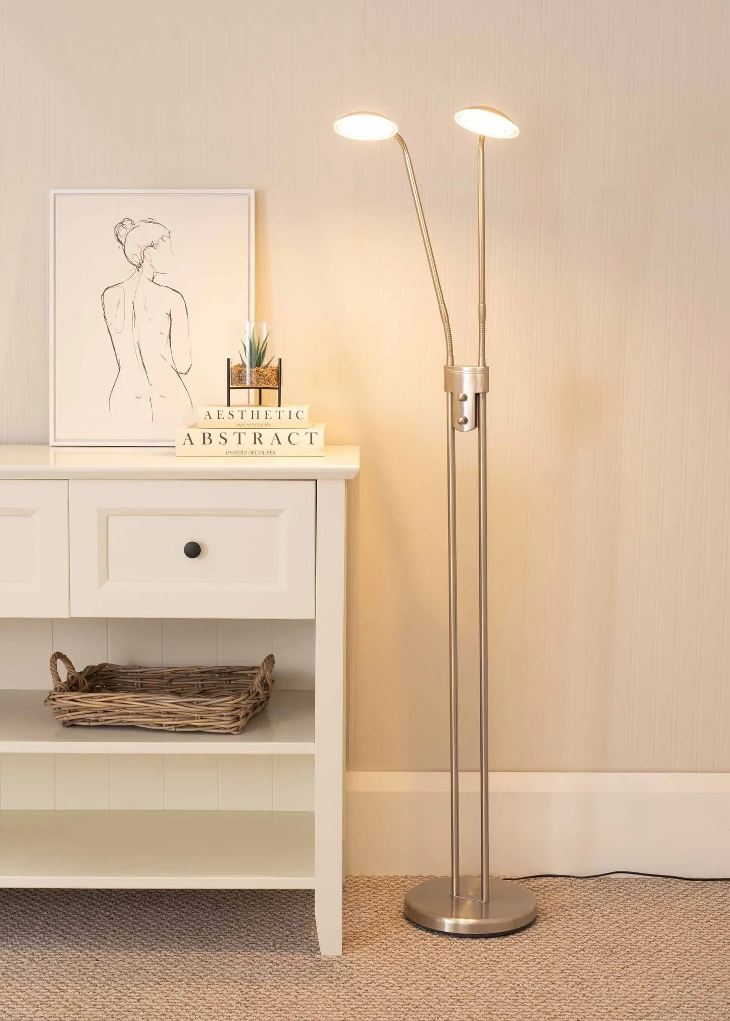 Beata 2-Arm Dimmable Floor Lamp - Silver, Metal product