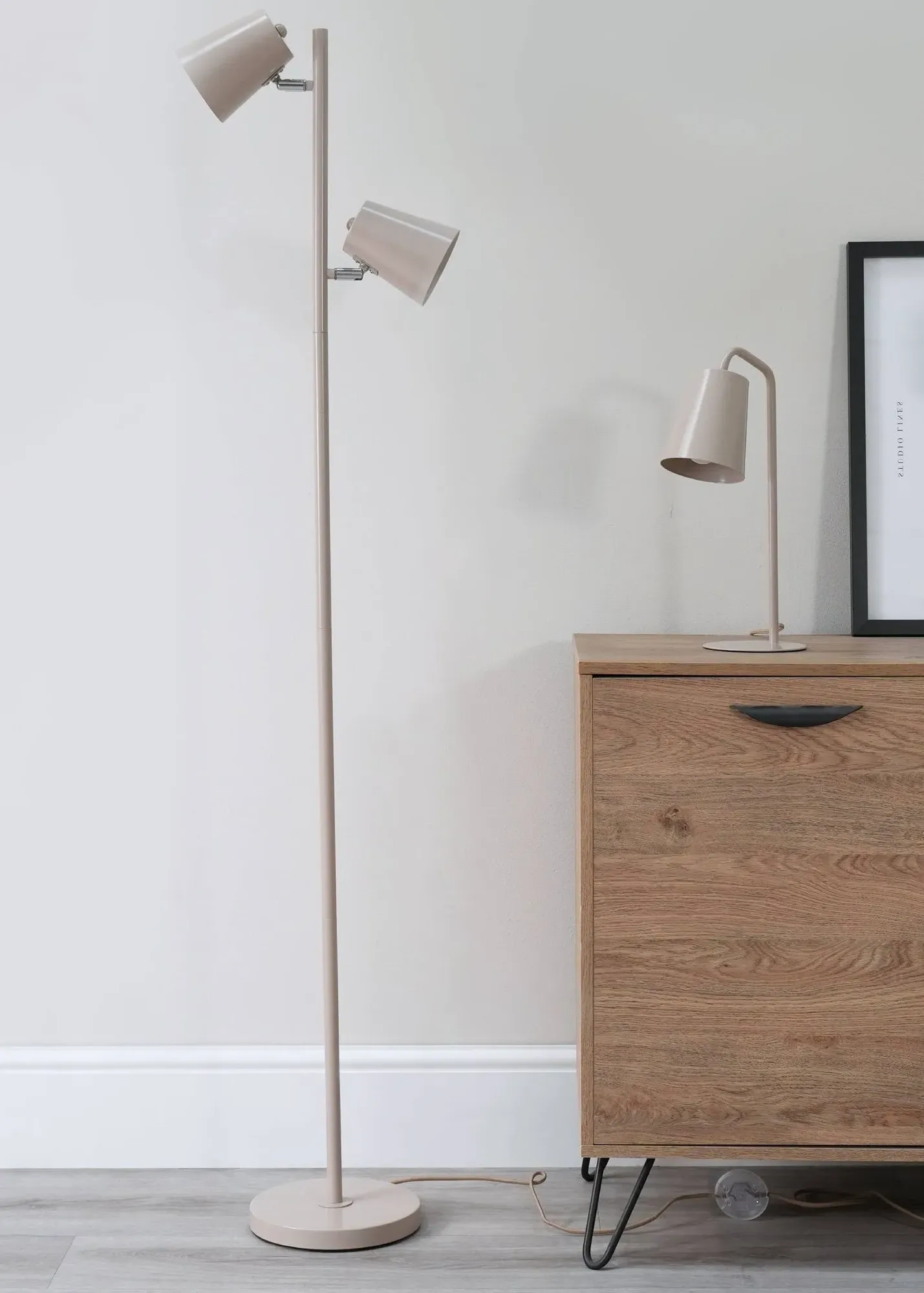 Bibi Gloss Floor Lamp with Tapered Shade - Natural, Metal product