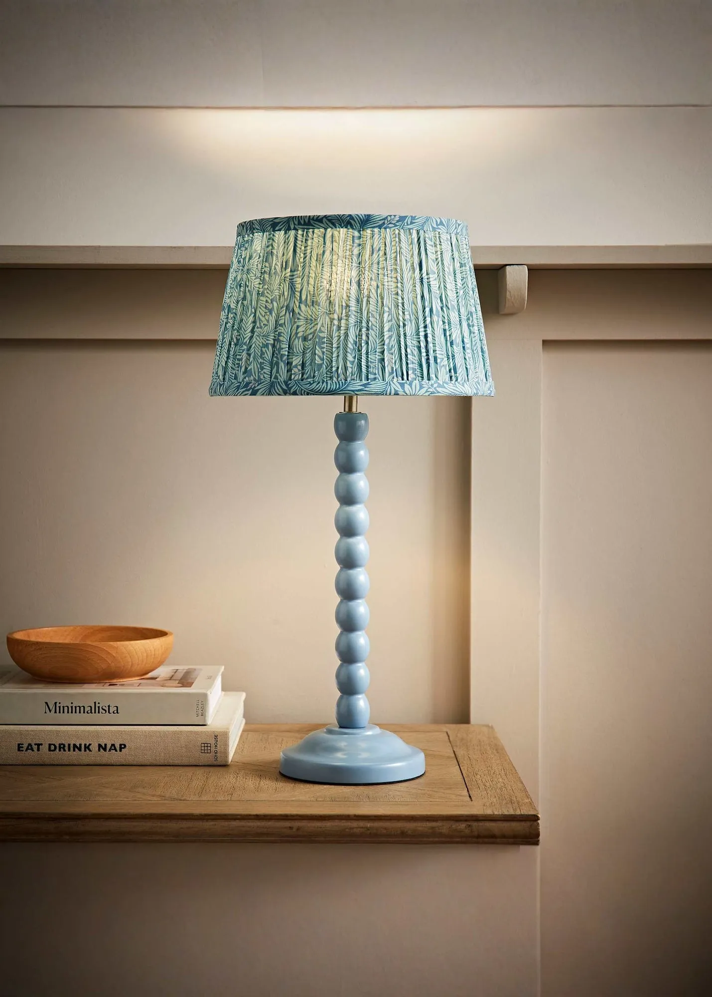 Bobbin Table Lamp with Leaf Pleated Lampshade - Blue, Wood product