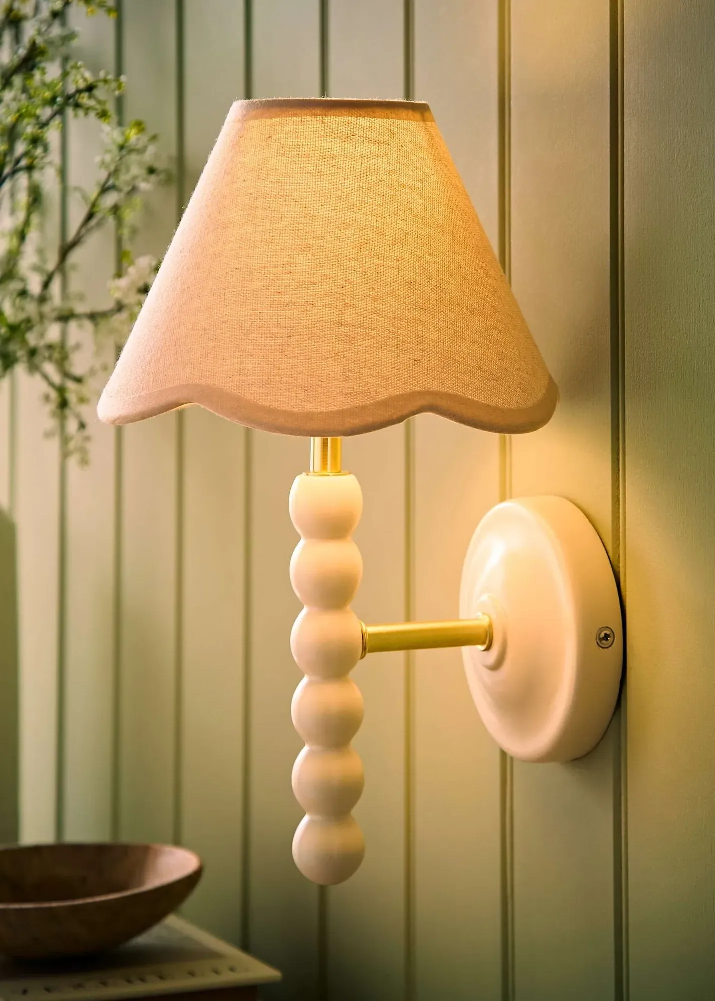 Bobble Scallop Shade Wall Light - Cream, Linen product