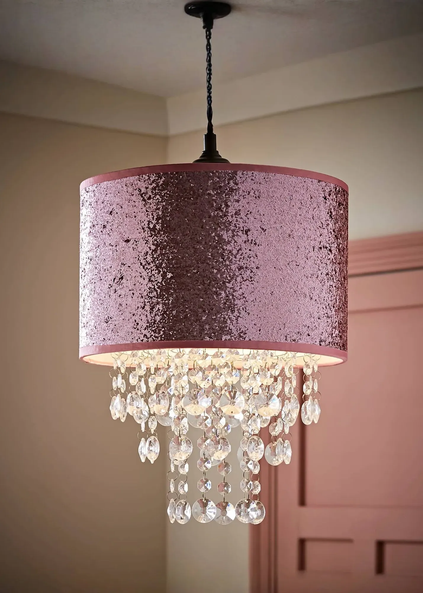 Bonita Drum Ceiling Pendant Shade - Pink, Glitter Fabric product