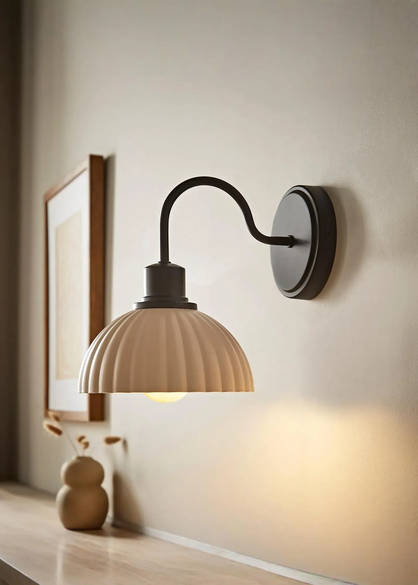 Bourton Ribbed Dome Wall Light - Black, Metal product