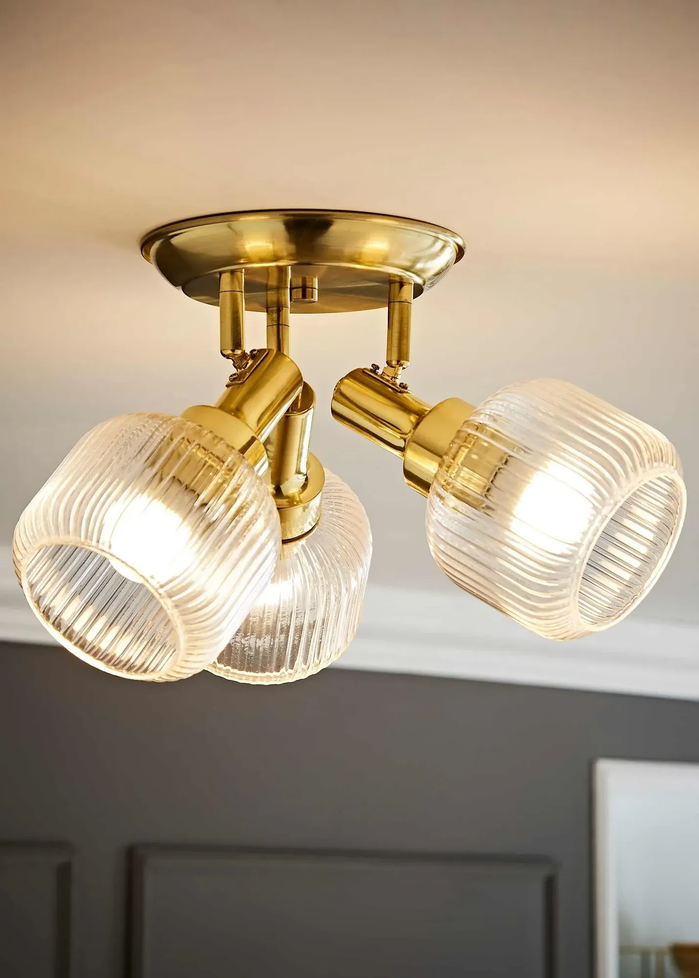 Calpe 3-Way Ceiling Spotlight Ribbed Shades - Gold, Glass product