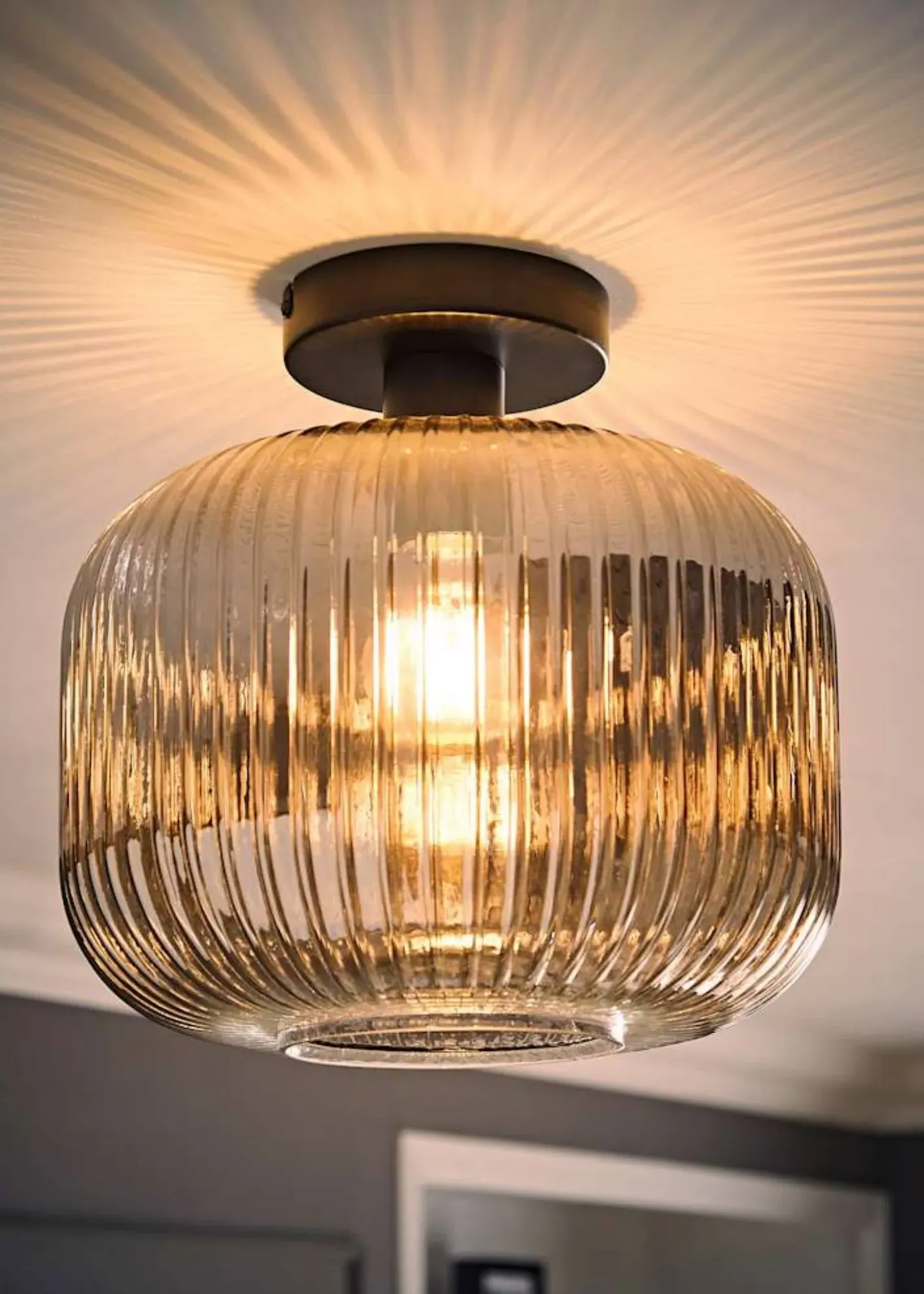 Calpe Ceiling Light Ribbed Smoked Glass Shade - Black product