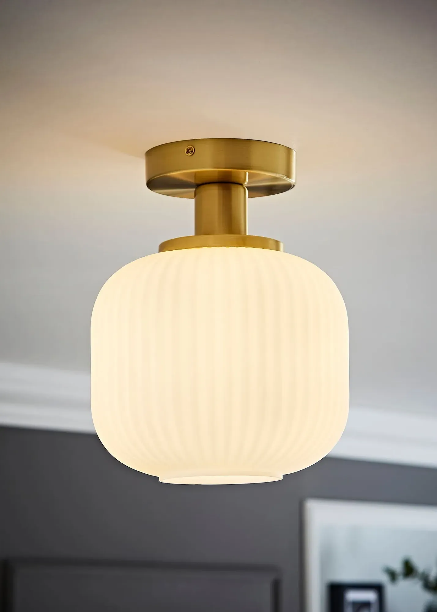 Calpe Oval Shade Flush Ceiling Light - White, Glass product