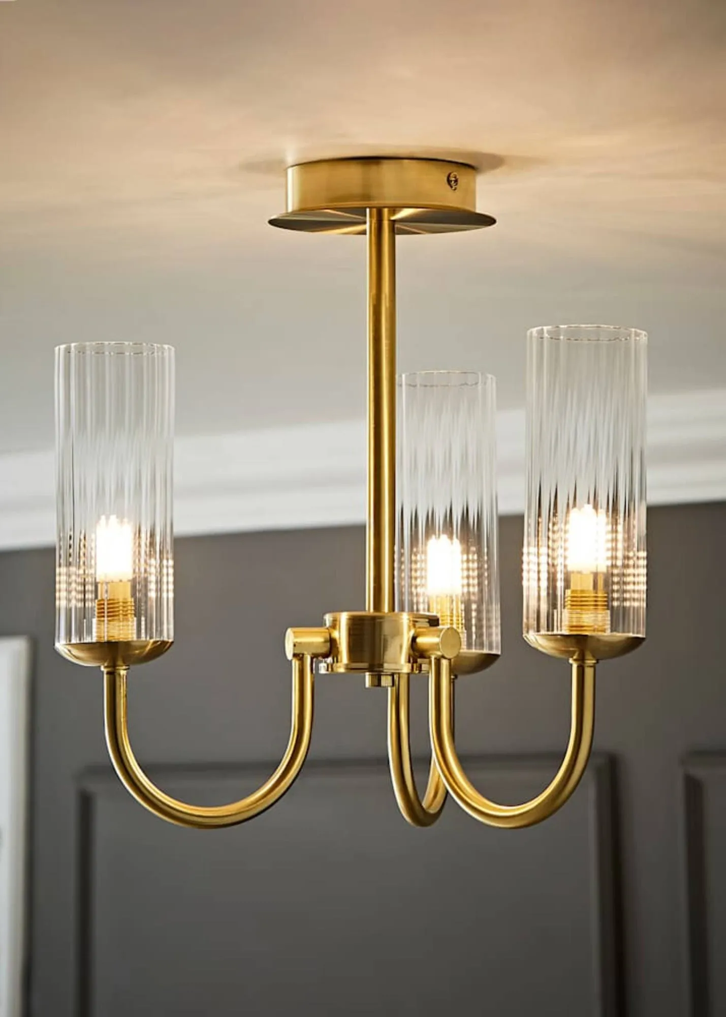 Canya 3-Way Ceiling Light with Ribbed Shades - Gold product