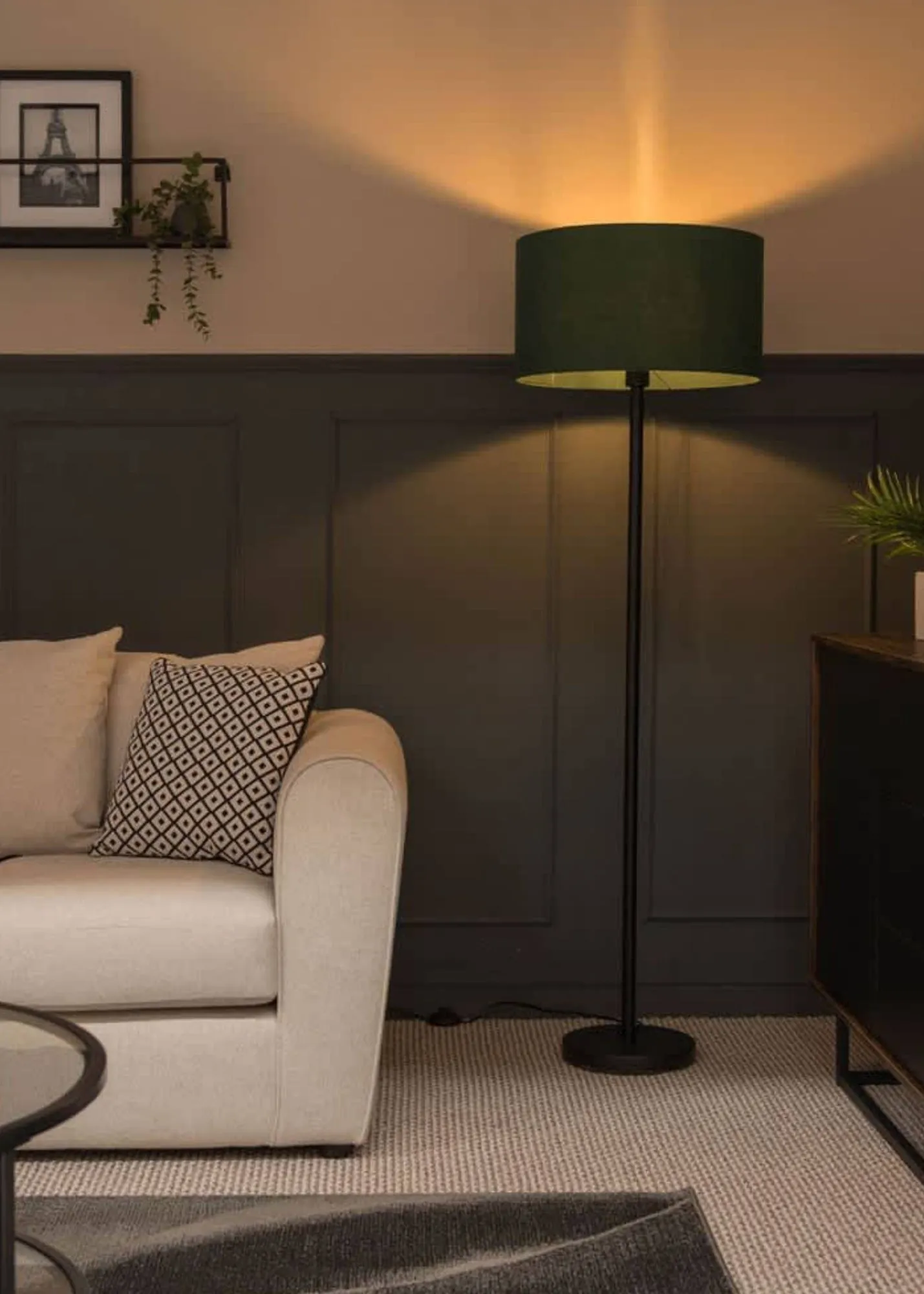 Charlie Stem Floor Lamp with Drum Shade - Black, Metal product