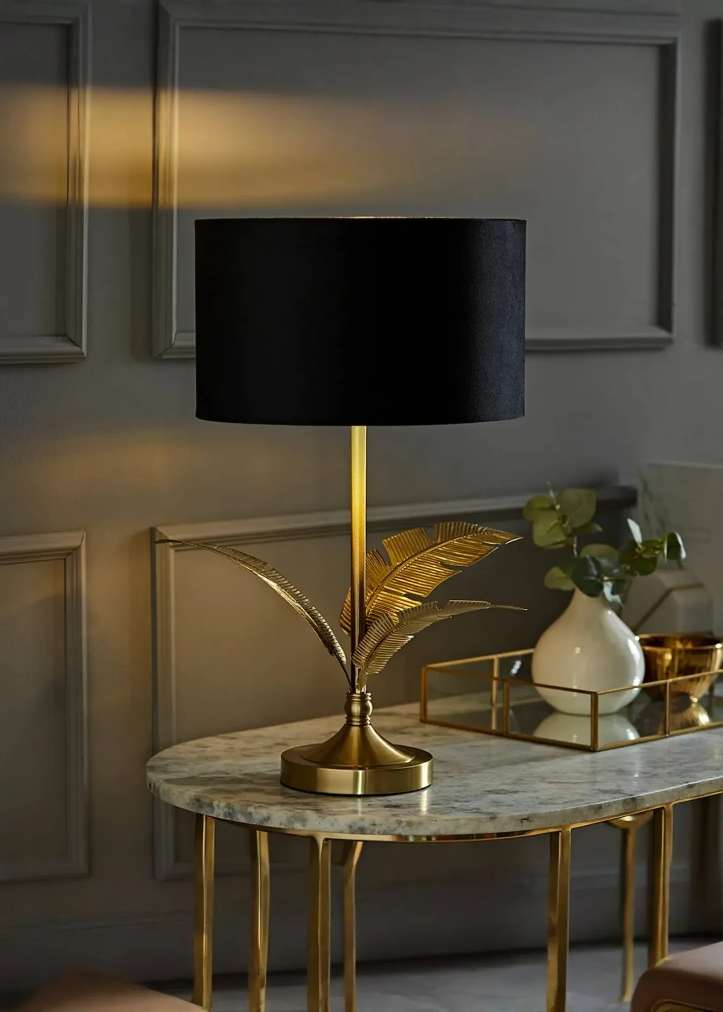 Christina Palm Leaf Table Lamp - Black, Velvet product