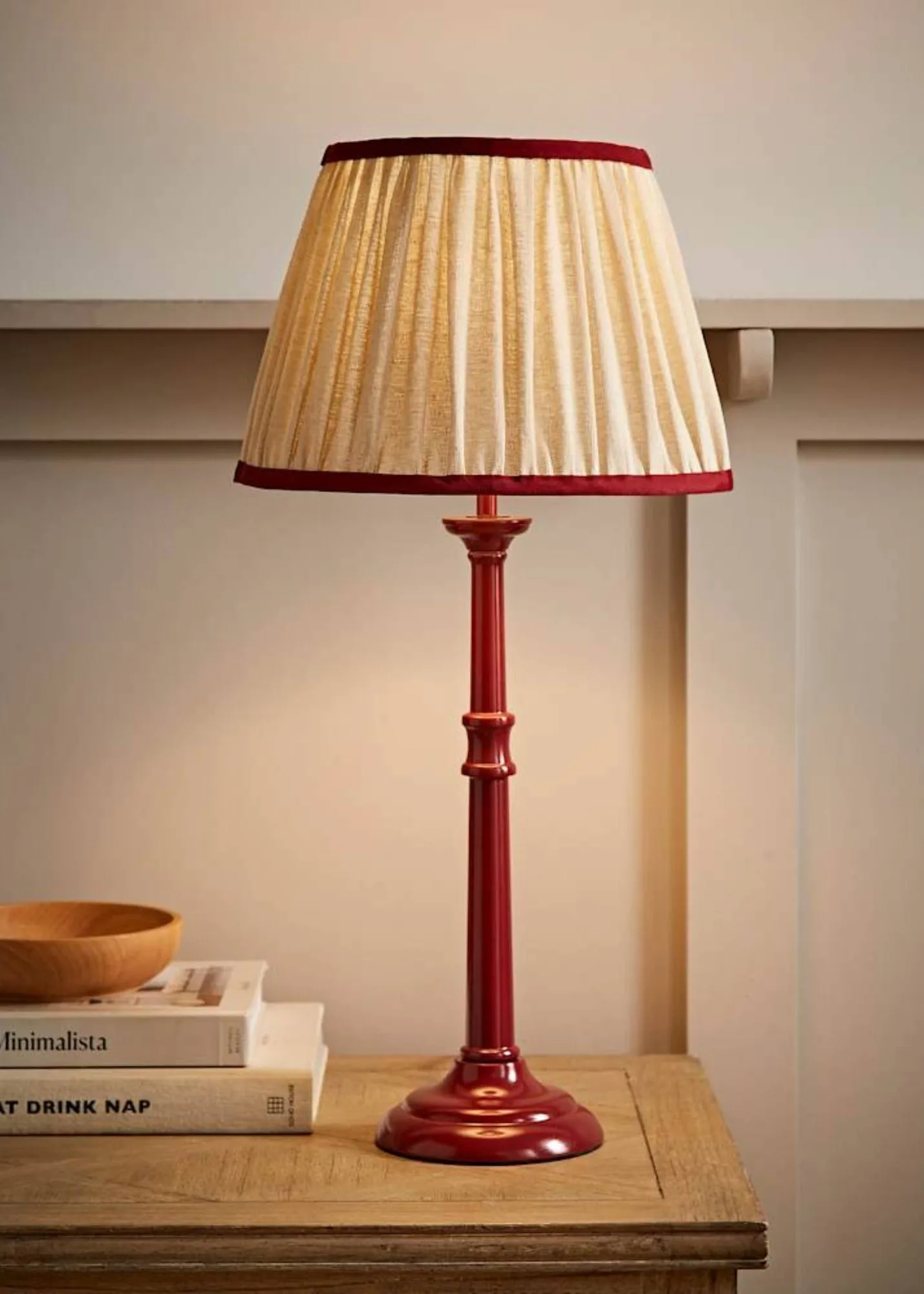 Clara Candlestick Table Lamp with Linen Shade - Burgundy product