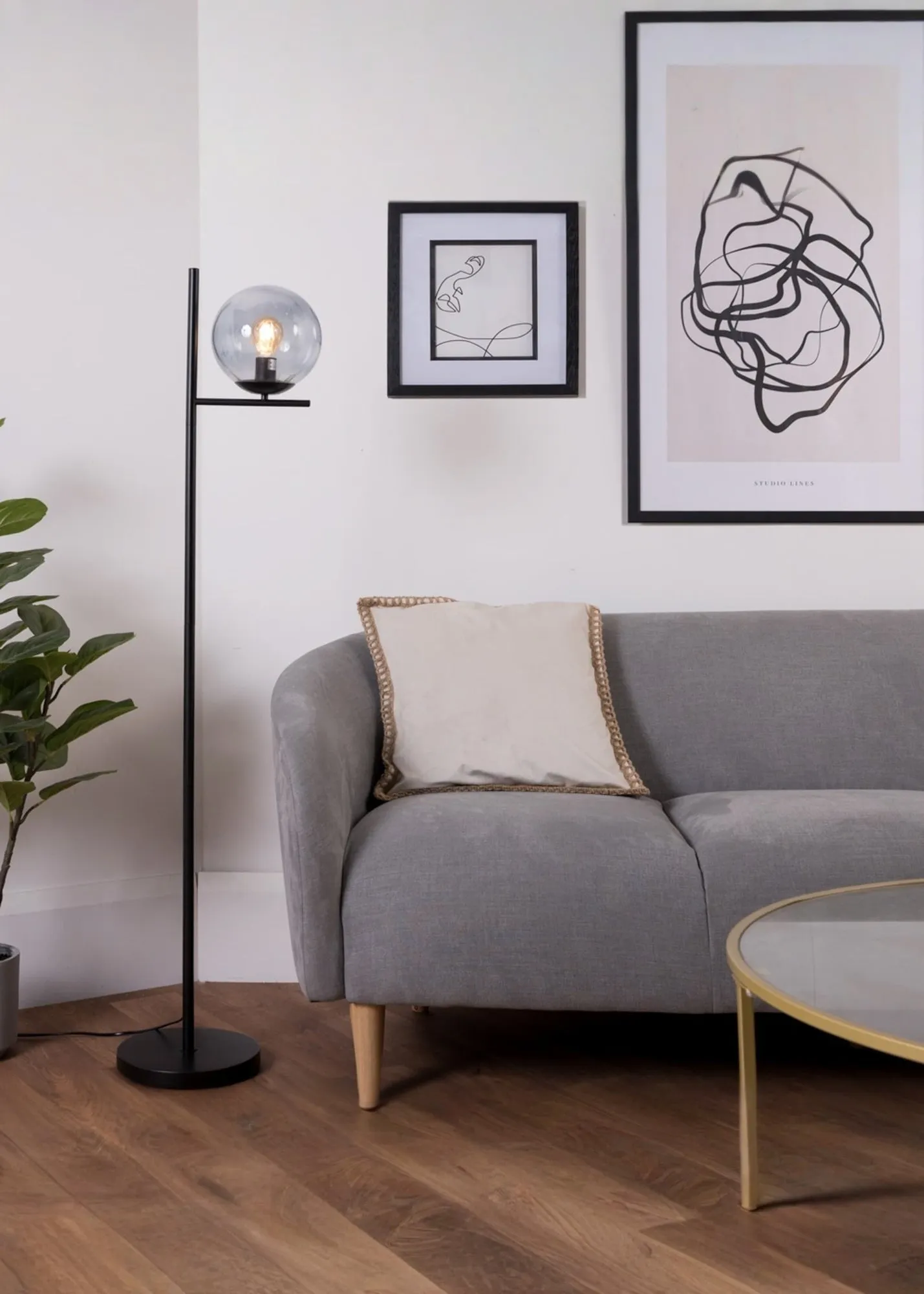 Clarke Glass Globe Shade Floor Lamp - Black, Metal product