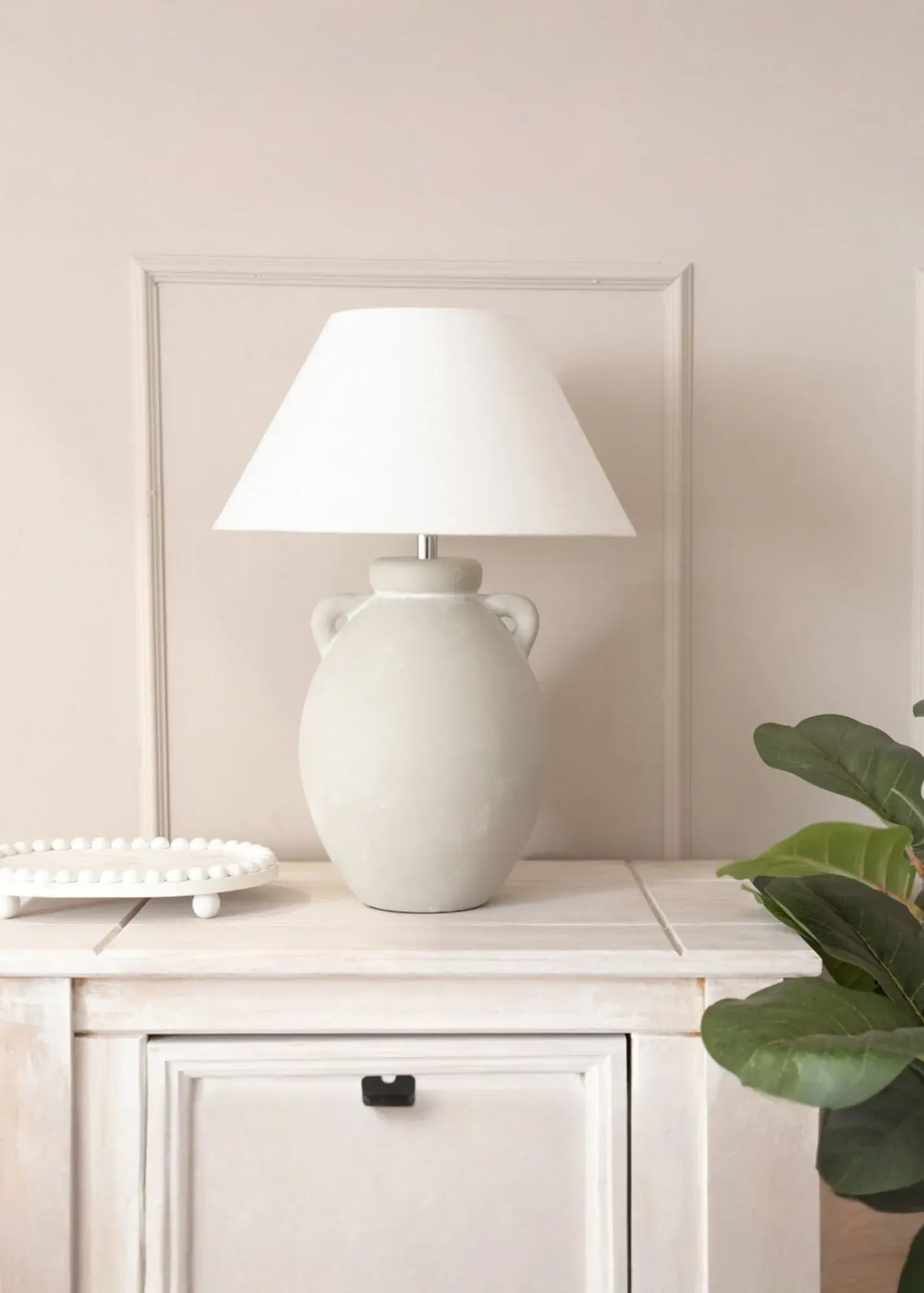 Daphne Stoneware Ceramic Vase Table Lamp - Cream, Linen product