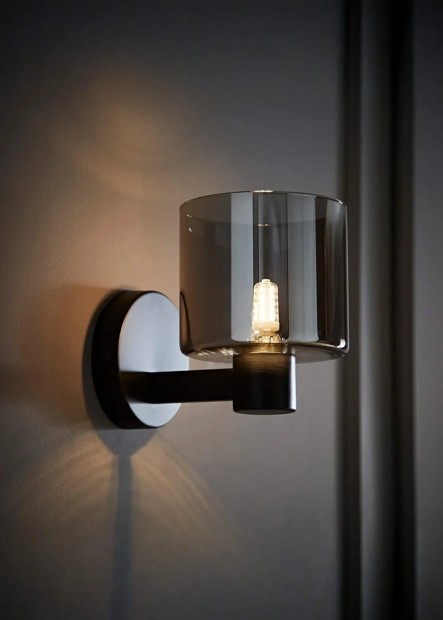 Demi Smoked Glass Cup Wall Light - Black, Metal product