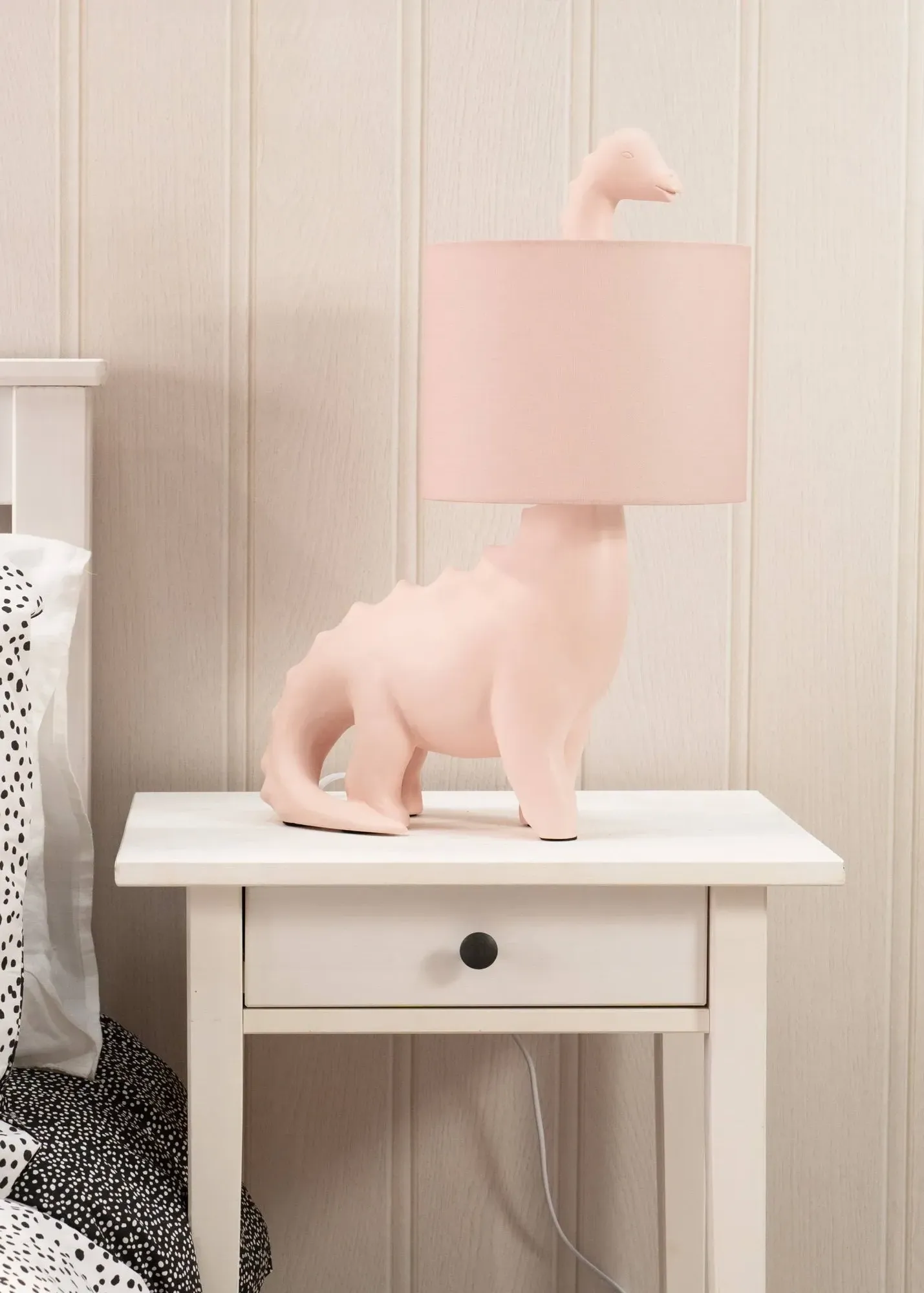 Dinosaur Painted Table Lamp with Fabric Drum Shade - Pink, Ceramic product