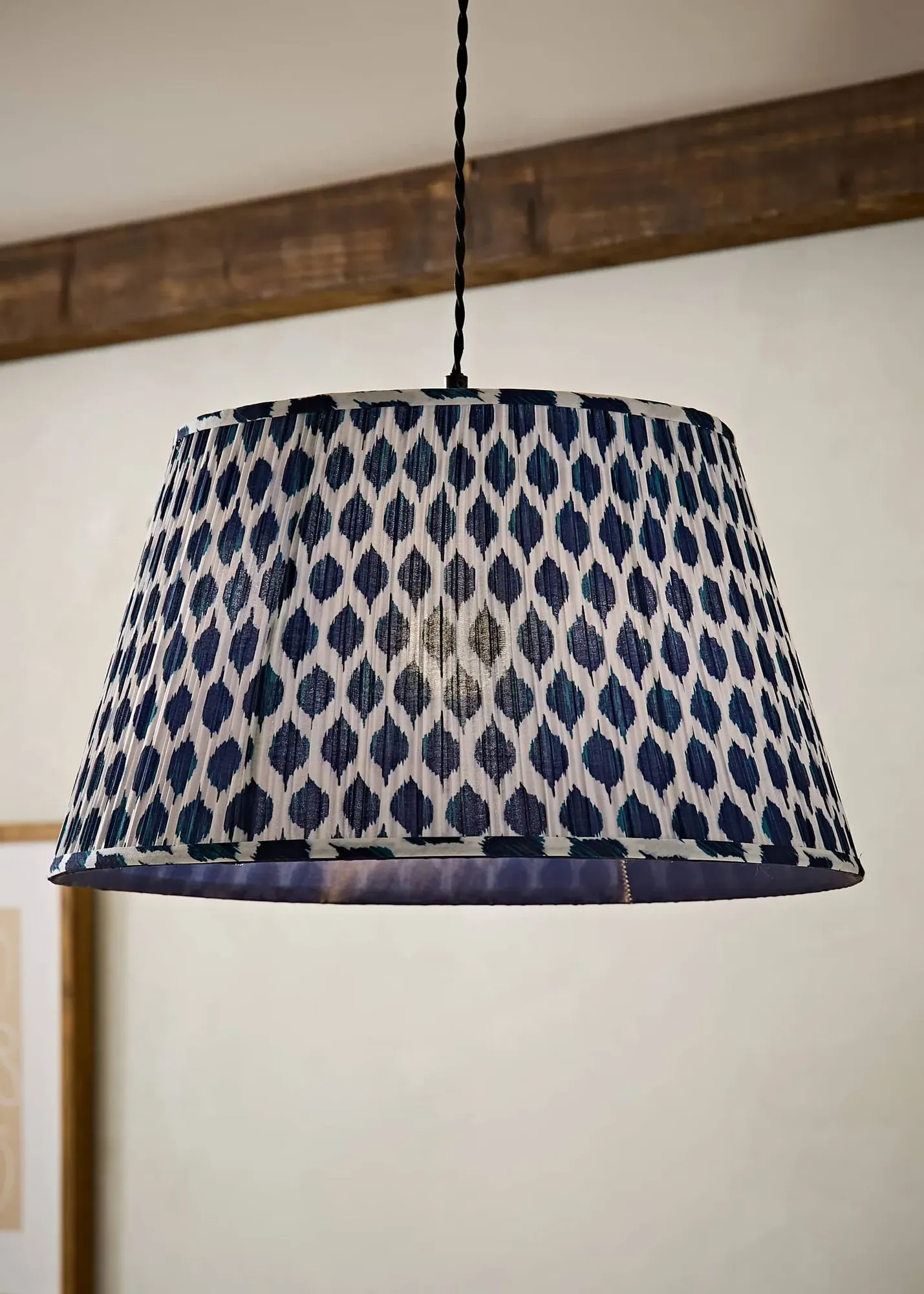 Elijah Ikat Pleated Taper Shade Large - Navy, Fabric product