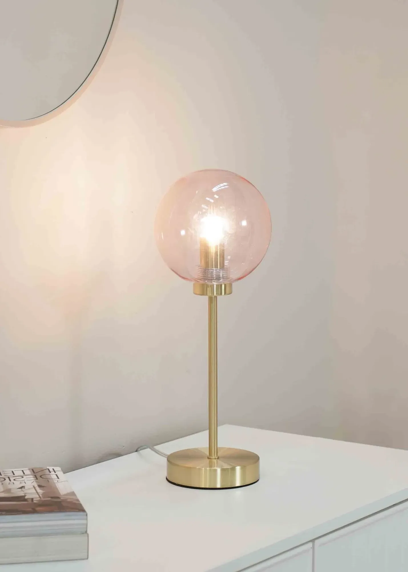 Frenchie Globe Shade Table Lamp - Pink, Gold Metal product