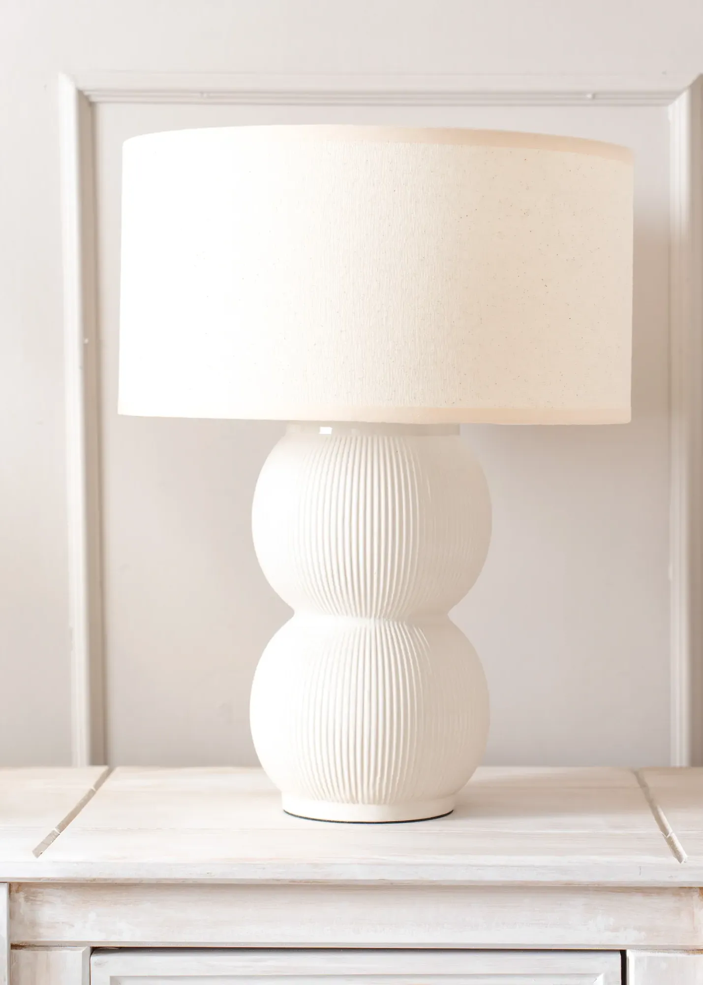 Gemma Stacked Ribbed Drum Shade Table Lamp - Cream, Ceramic product