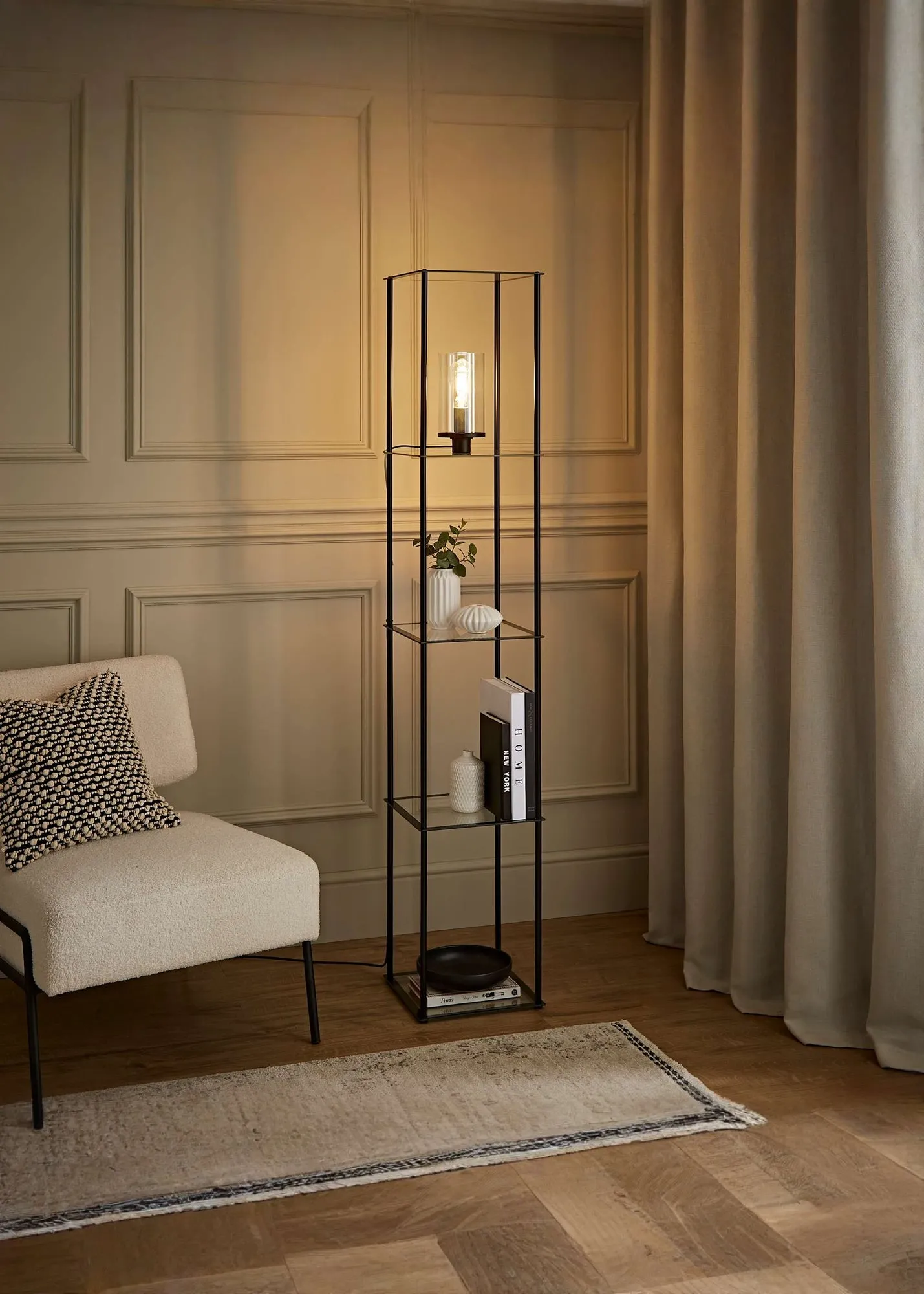 Gobie Shelf Floor Lamp with Glass Shade - Black product
