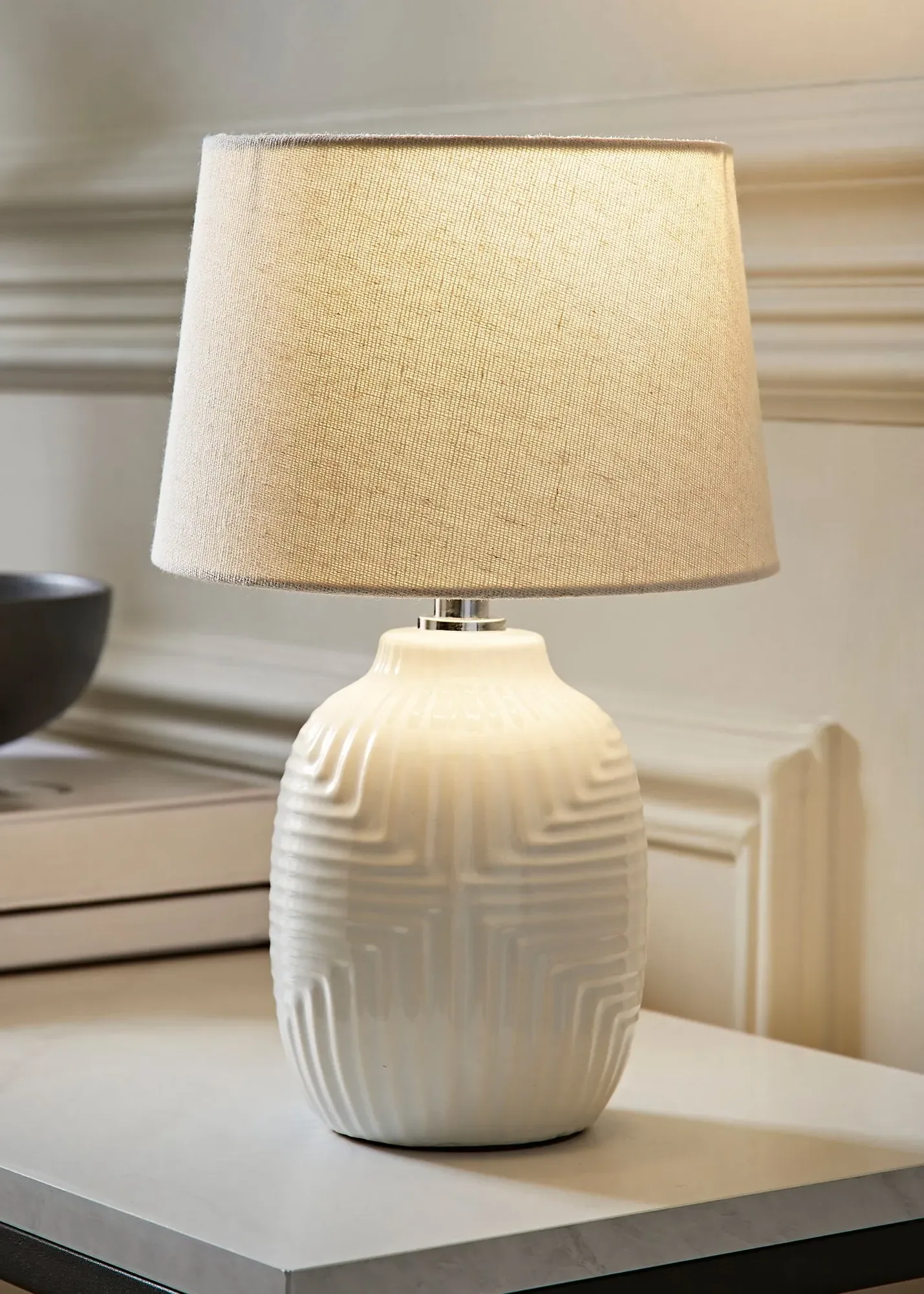 Harrison Geometric Ribbed Table Lamp - White product