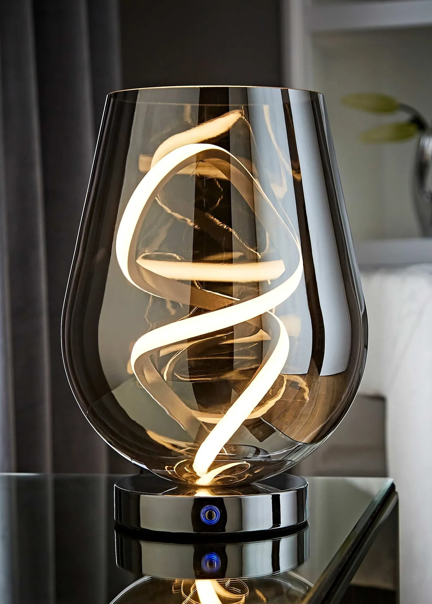 Helix Smoked Glass Integrated LED Table Lamp - Grey product