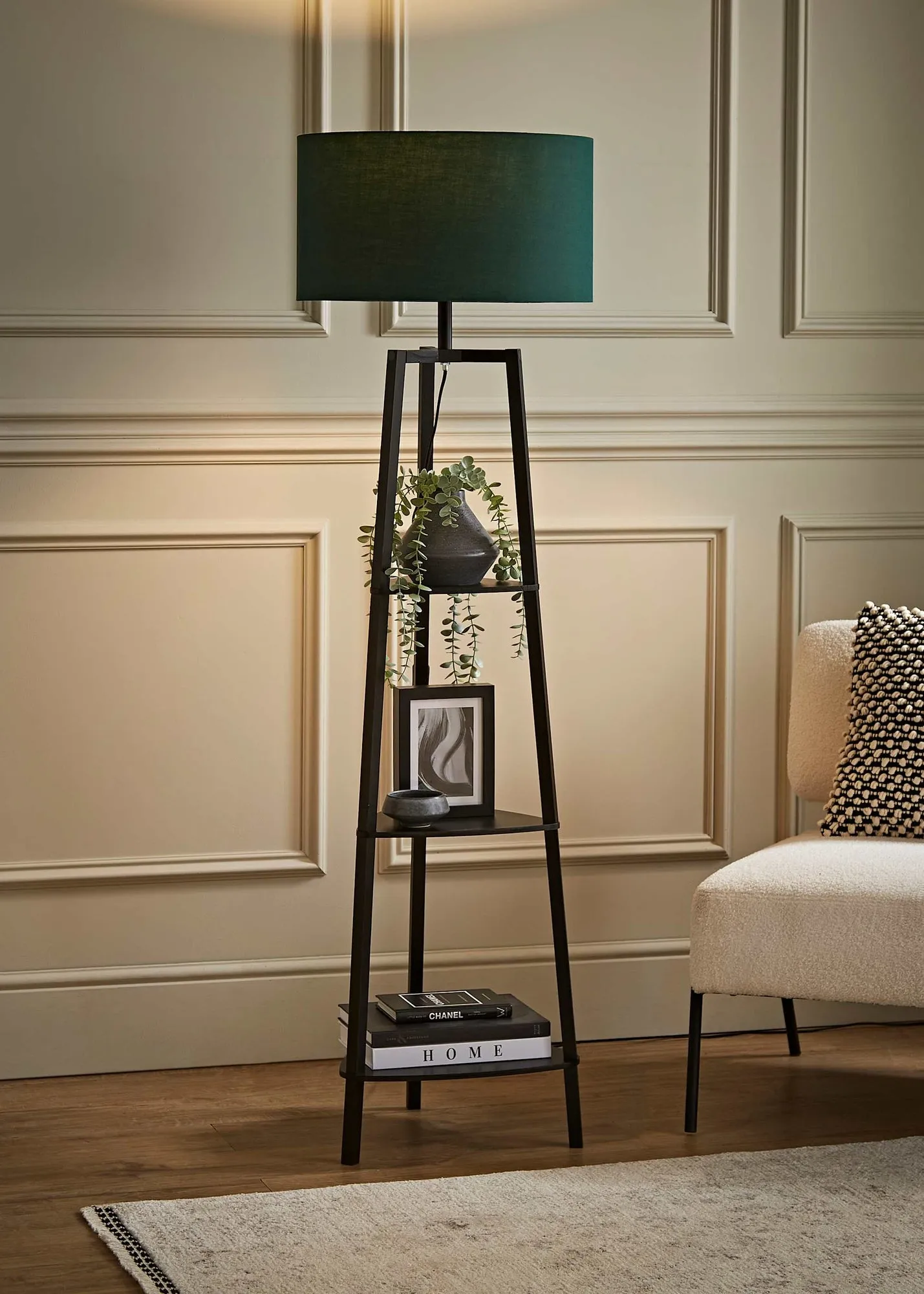 Hiru 3-Tier Shelf Floor Lamp with Drum Shade - Green product