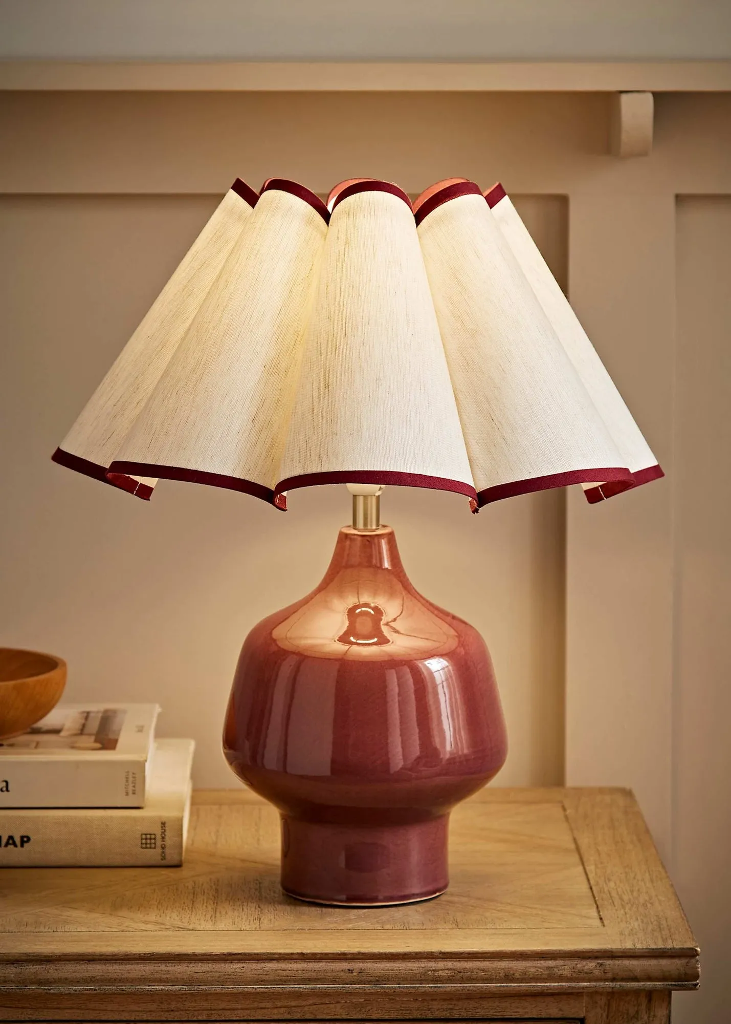 Jamie Scallop Trim Shade Ceramic Table Lamp - Burgundy product