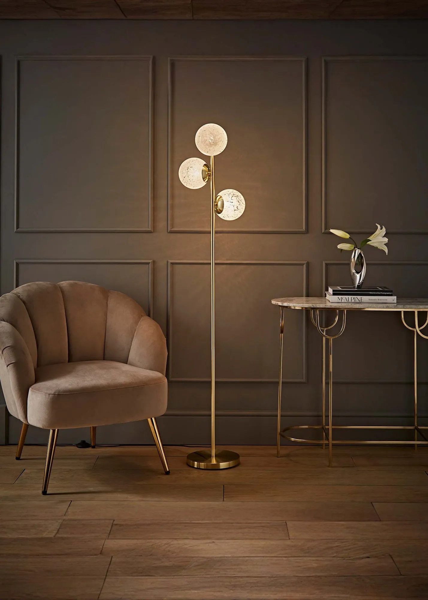 Jas 3-Light Floor Lamp with Confetti Glass Shades - Gold product