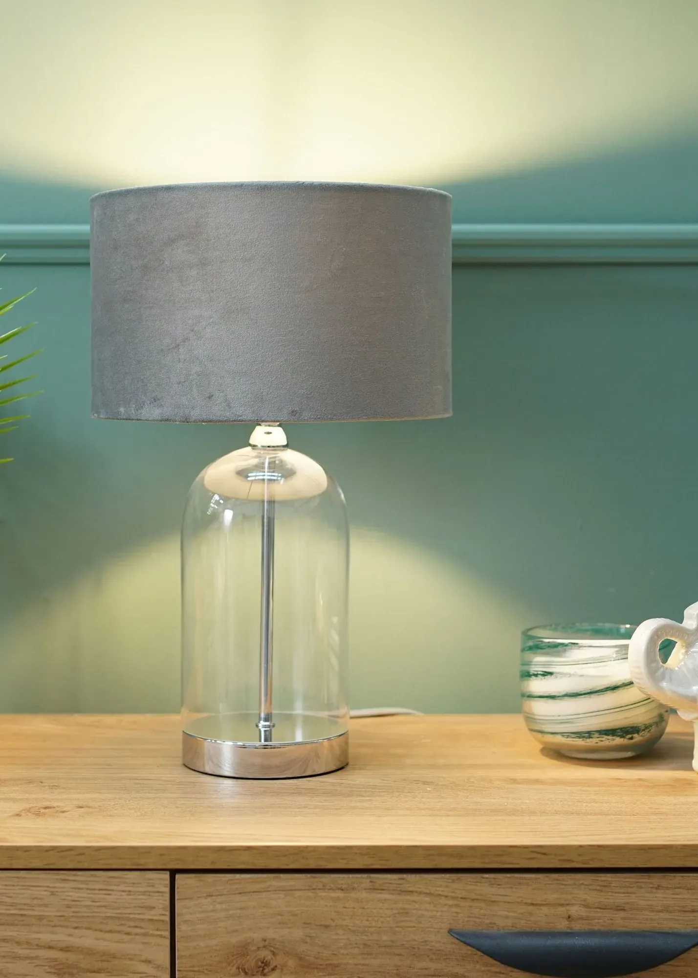 Jessy Glass Table Lamp Velvet Shade - Grey product