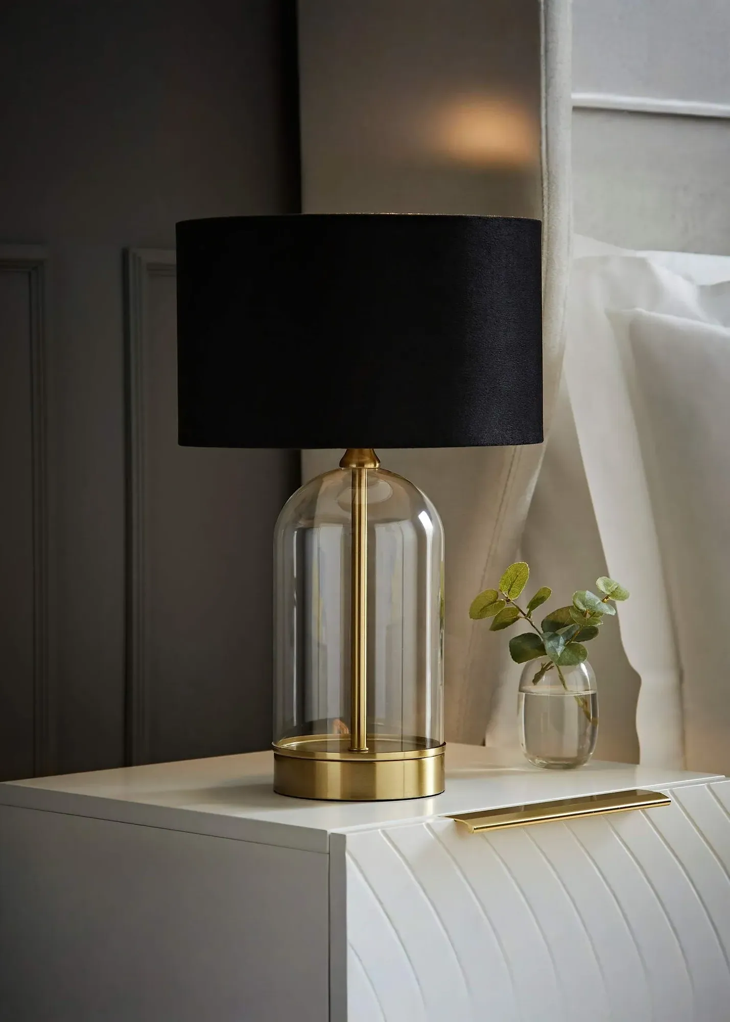 Jessy Glass Table Lamp with Velvet Shade - Black product