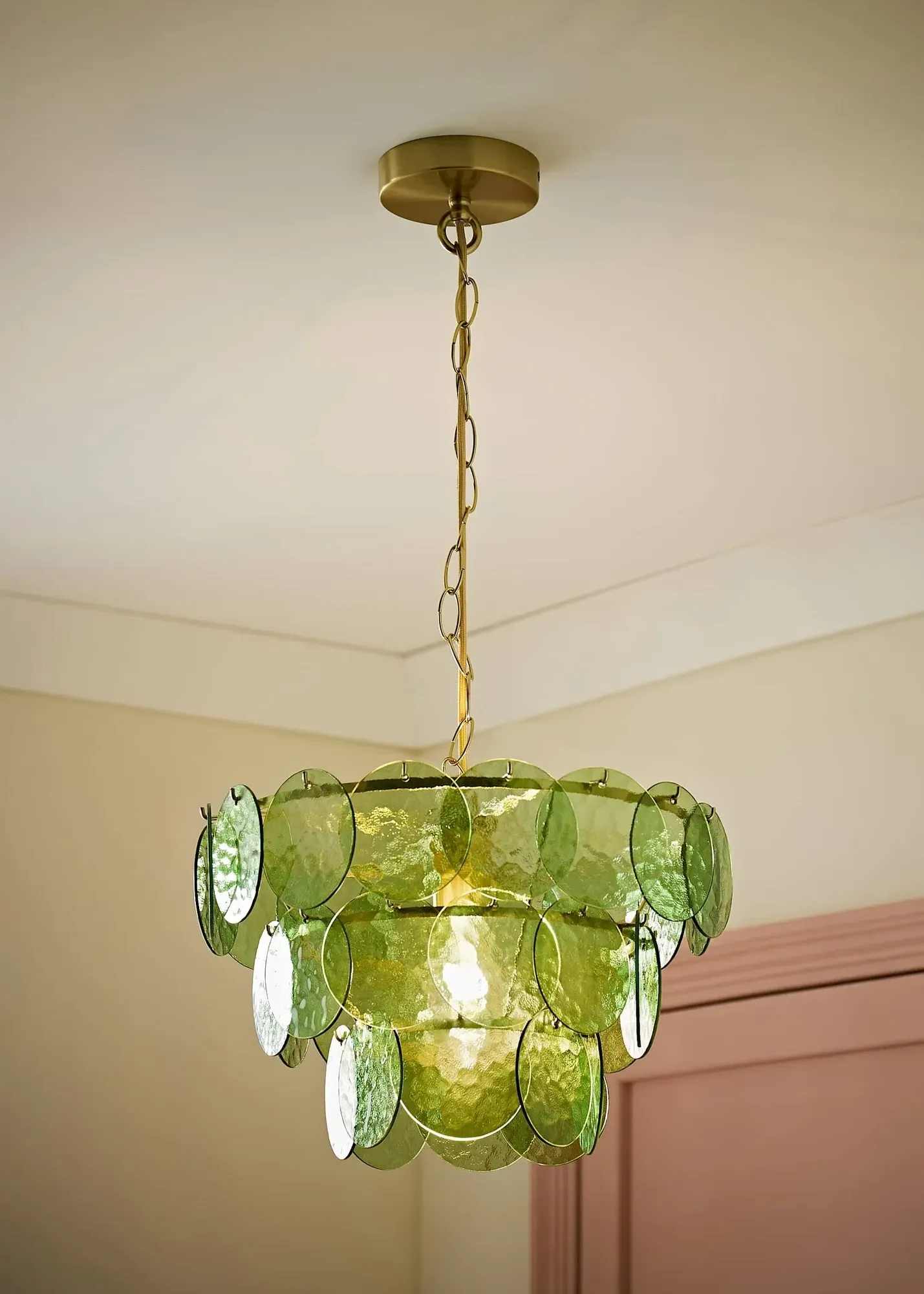 Juliette 3-Tier Disc Chandelier Ceiling Light - Green, Glass product