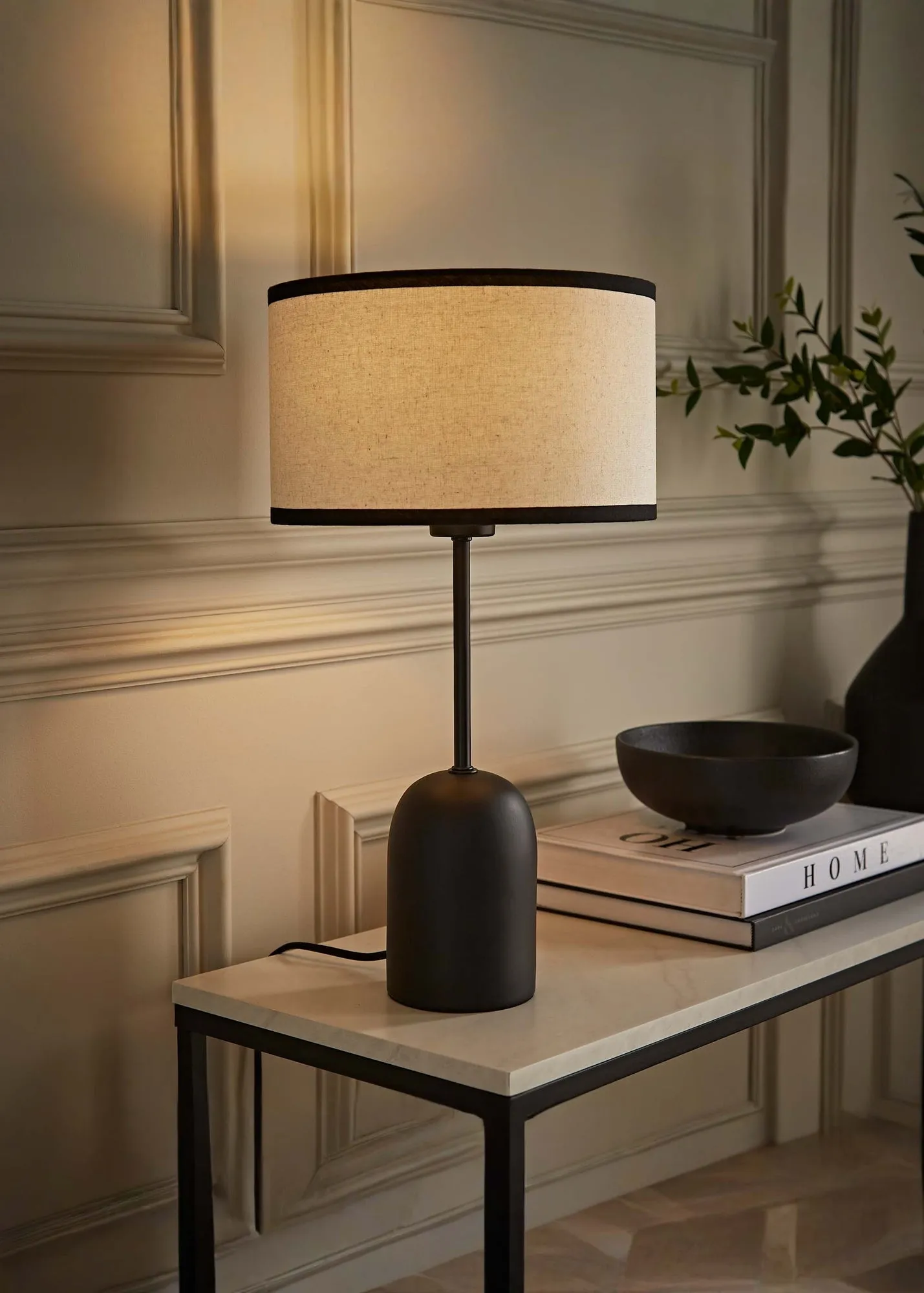 Kaiden Dome Table Lamp with Linen Shade - Black product