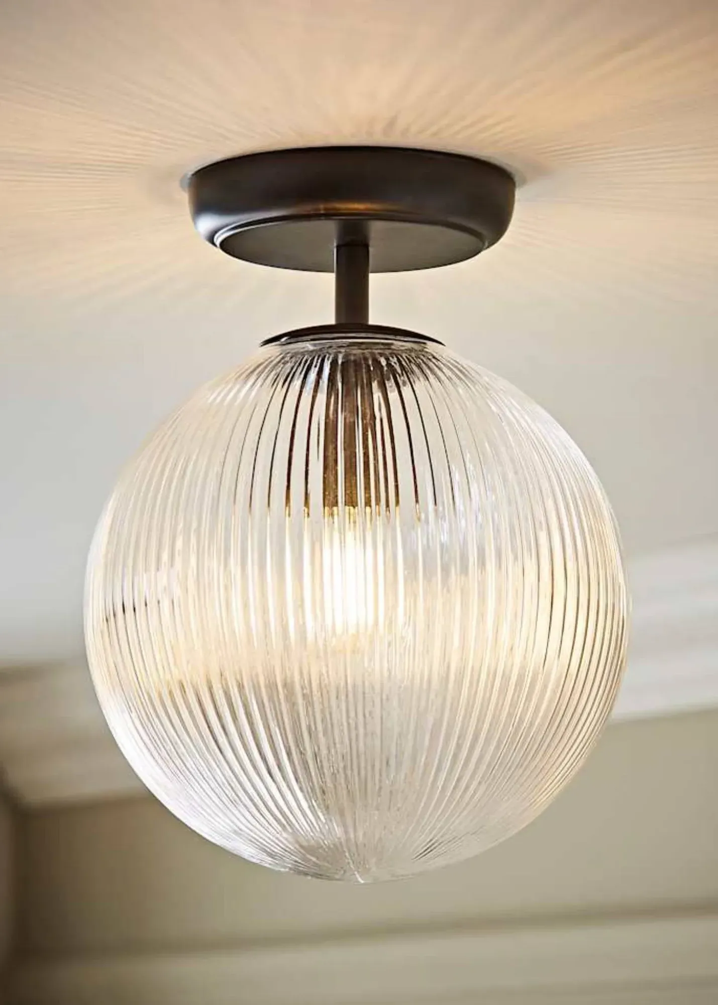 Kempton Flush Ceiling Light Ribbed Globe Shade - Black product