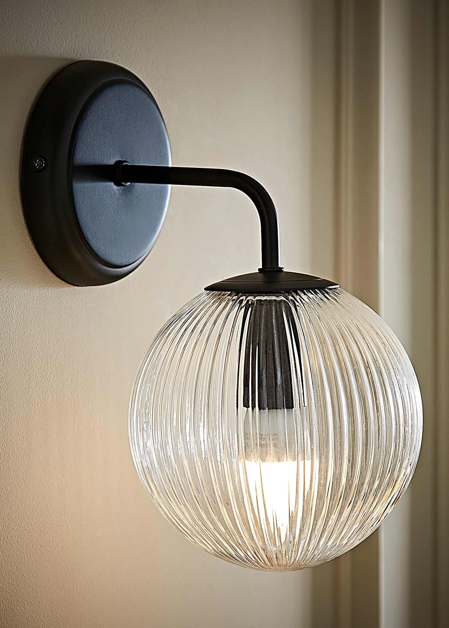 Kempton Ribbed Globe Shade Wall Light - Matte Black product